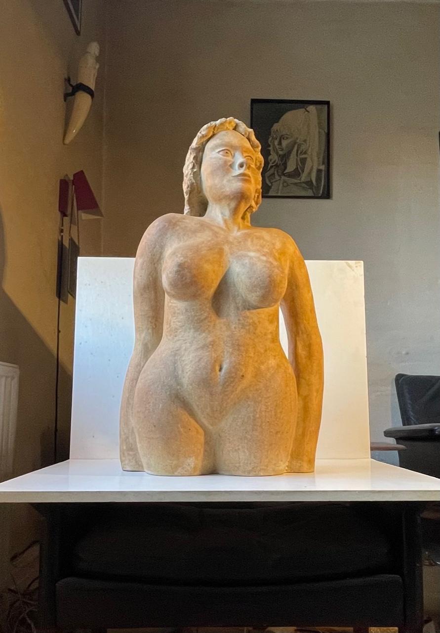 20th Century Vintage Italian Terracotta Sculpture of Voluptuous Nude Female Torso For Sale