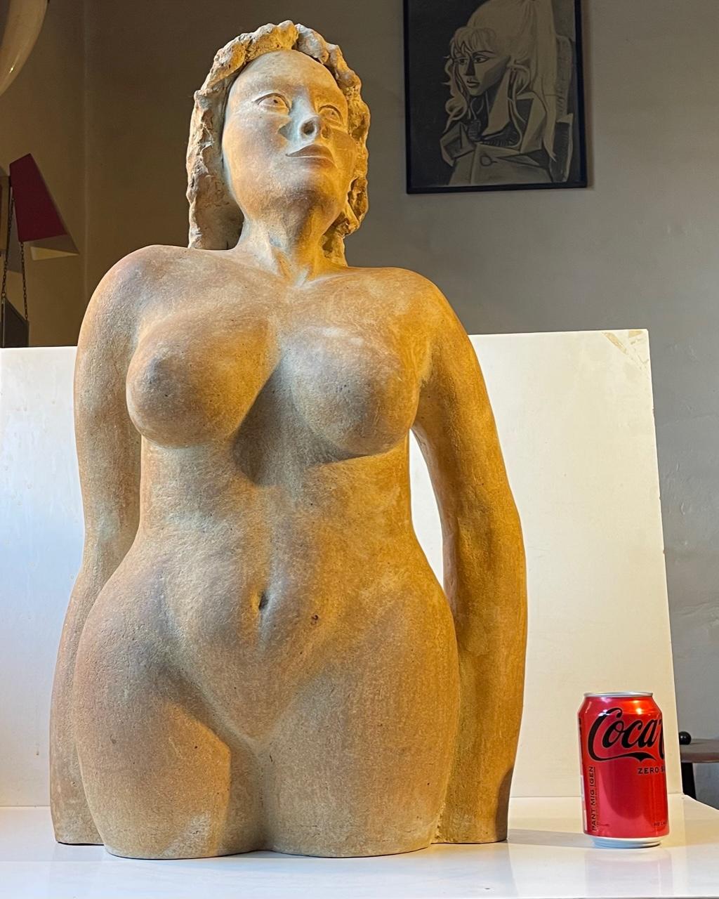 Vintage Italian Terracotta Sculpture of Voluptuous Nude Female Torso For Sale 1