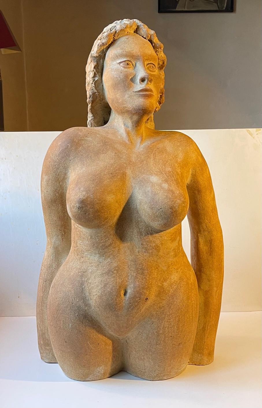 Vintage Italian Terracotta Sculpture of Voluptuous Nude Female Torso For Sale 3
