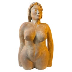 Vintage Italian Terracotta Sculpture of Voluptuous Nude Female Torso