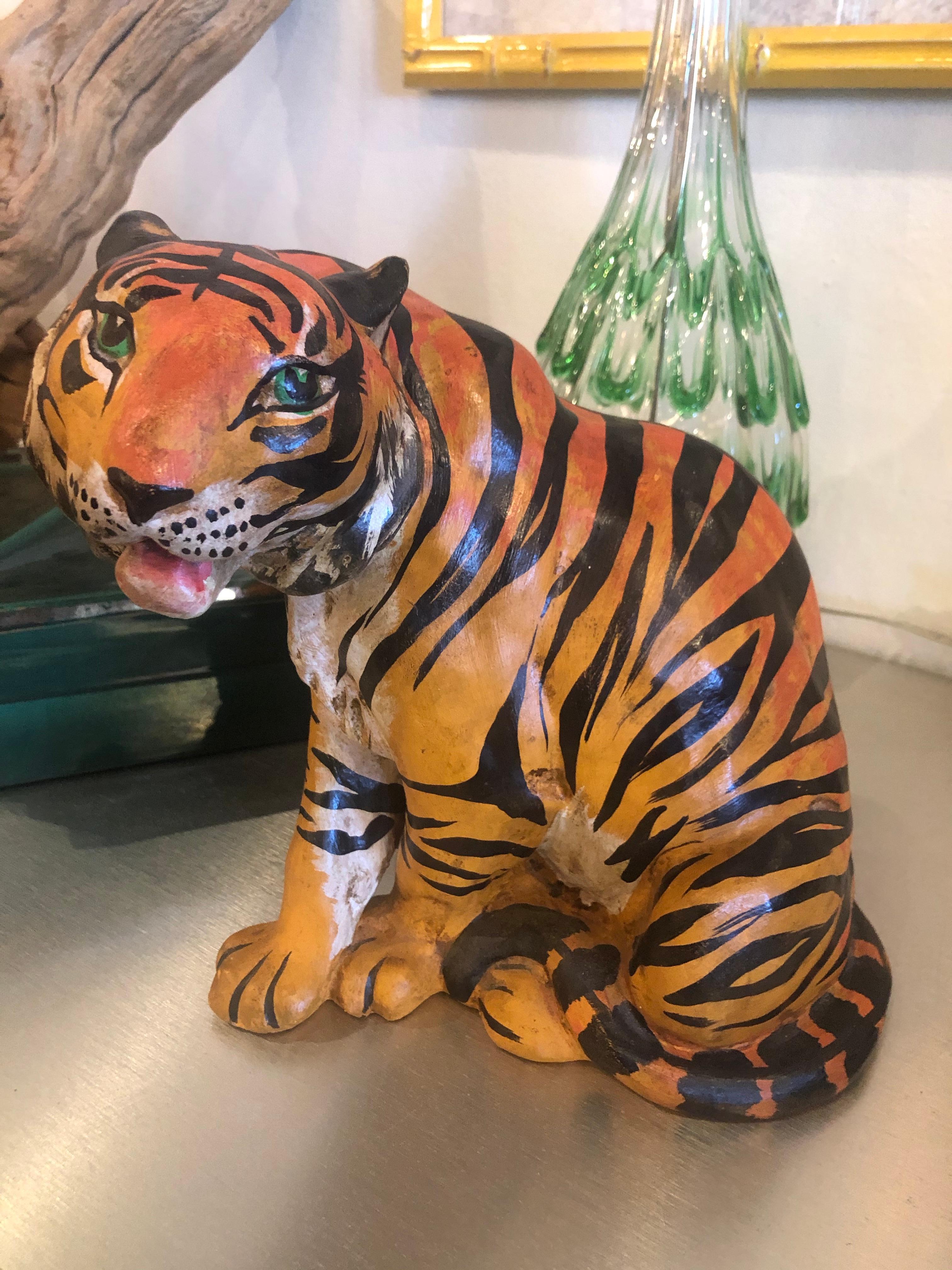Vintage Italian Terracotta Tiger Statue 4