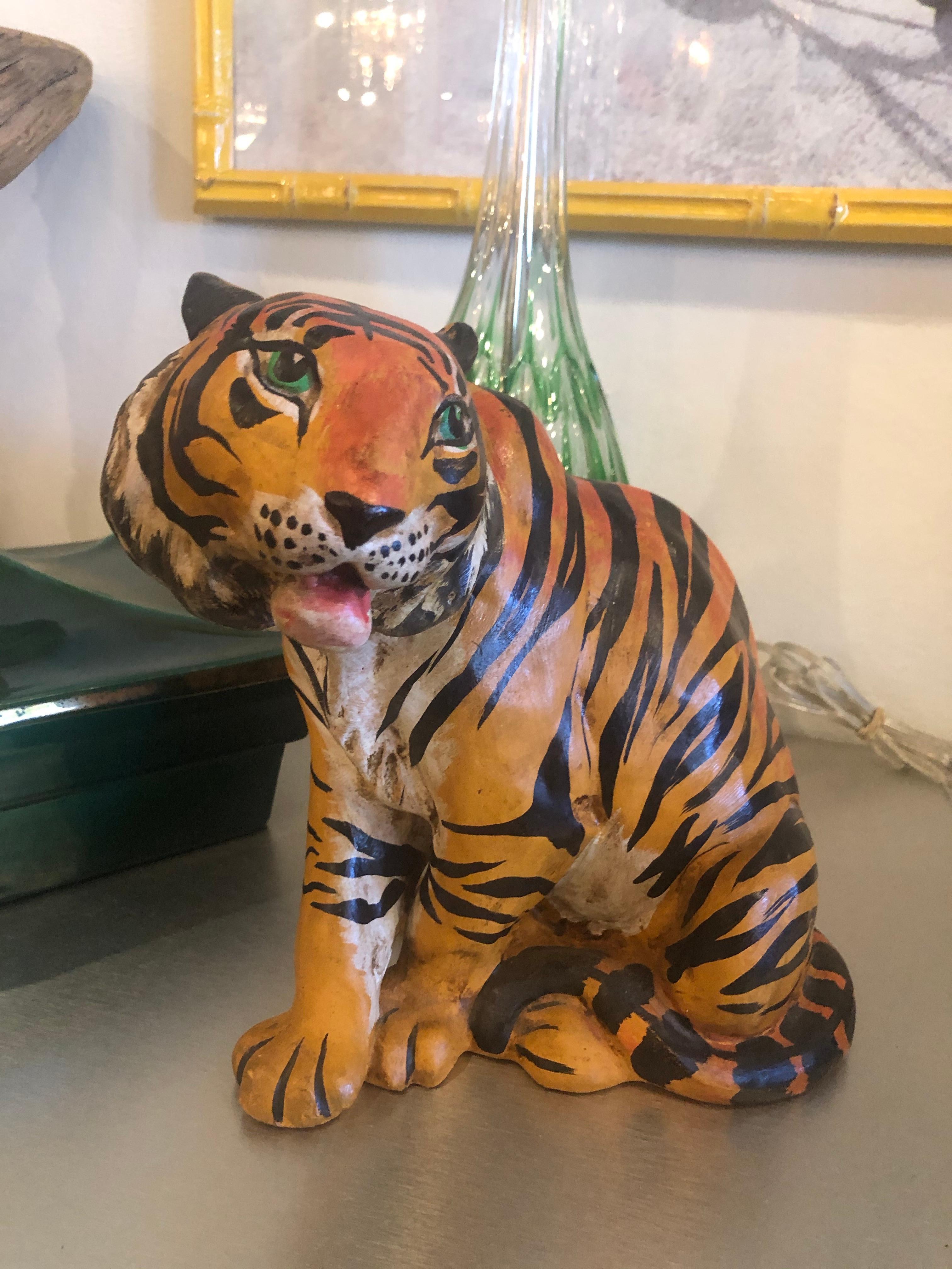 Vintage Italian Terracotta Tiger Statue 5