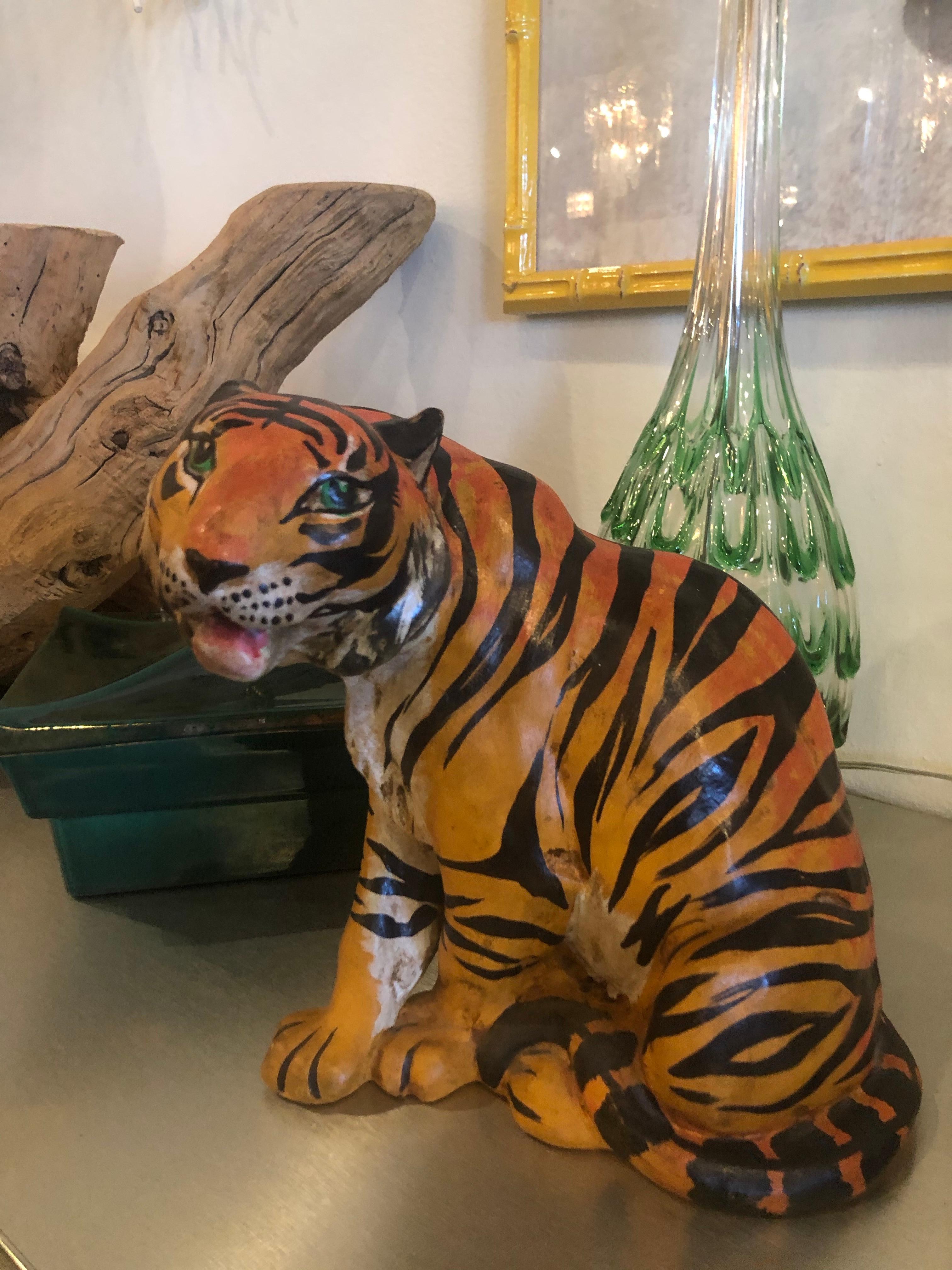 Vintage Italian Terracotta Tiger Statue 7