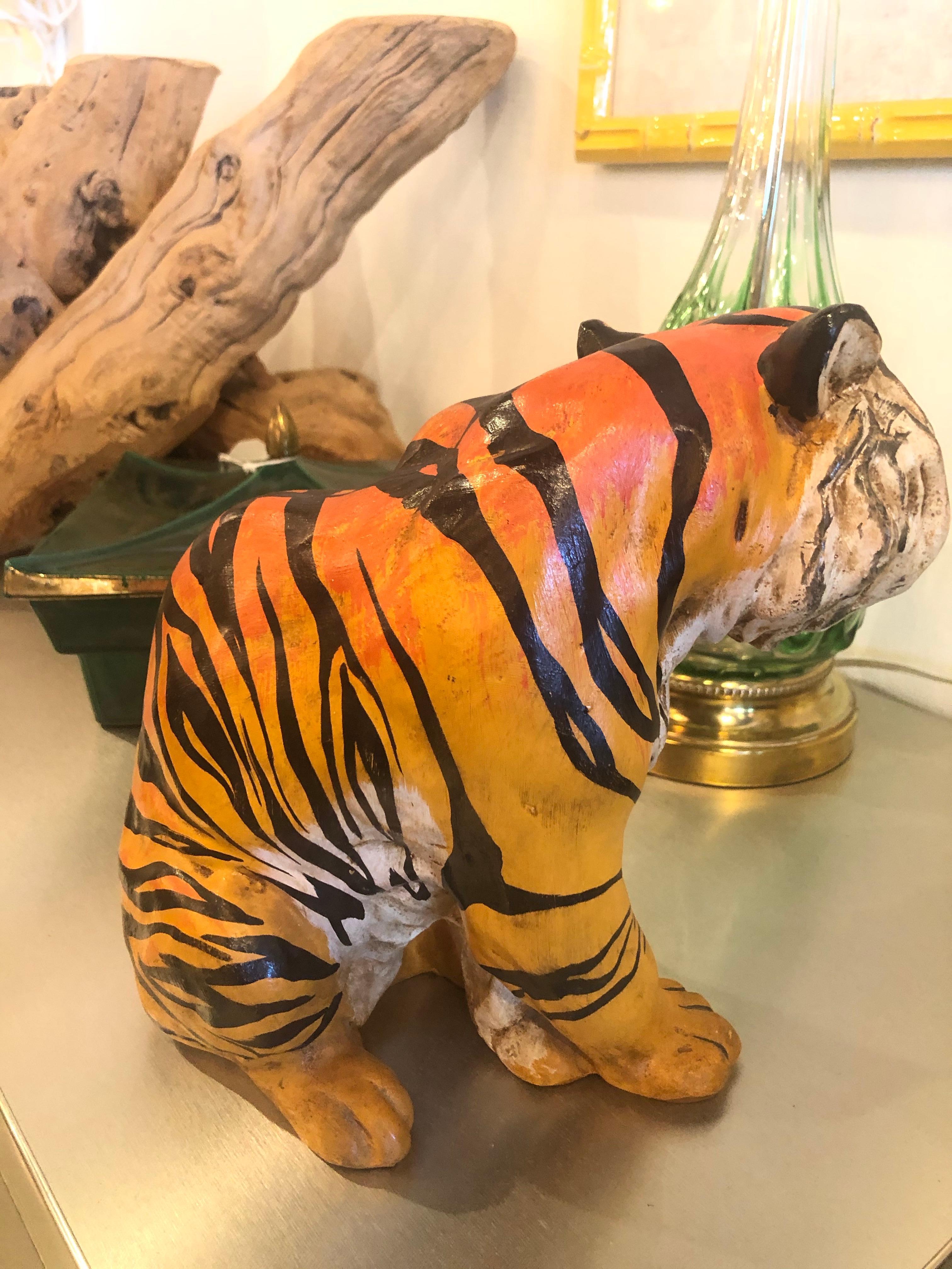 Vintage Italian Terracotta Tiger Statue In Good Condition In West Palm Beach, FL