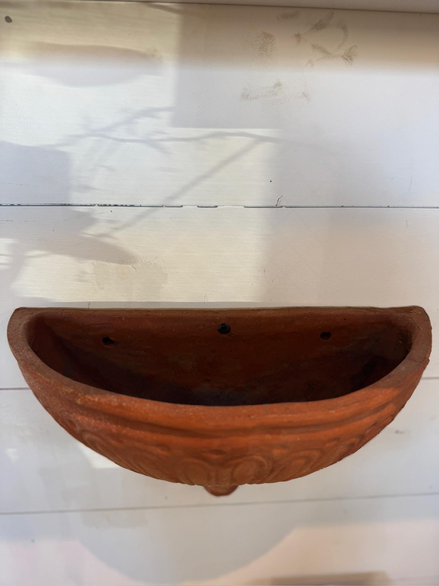 Rustic Vintage Italian Terracotta Wall Pocket Planter – Handcrafted Fluted Design For Sale