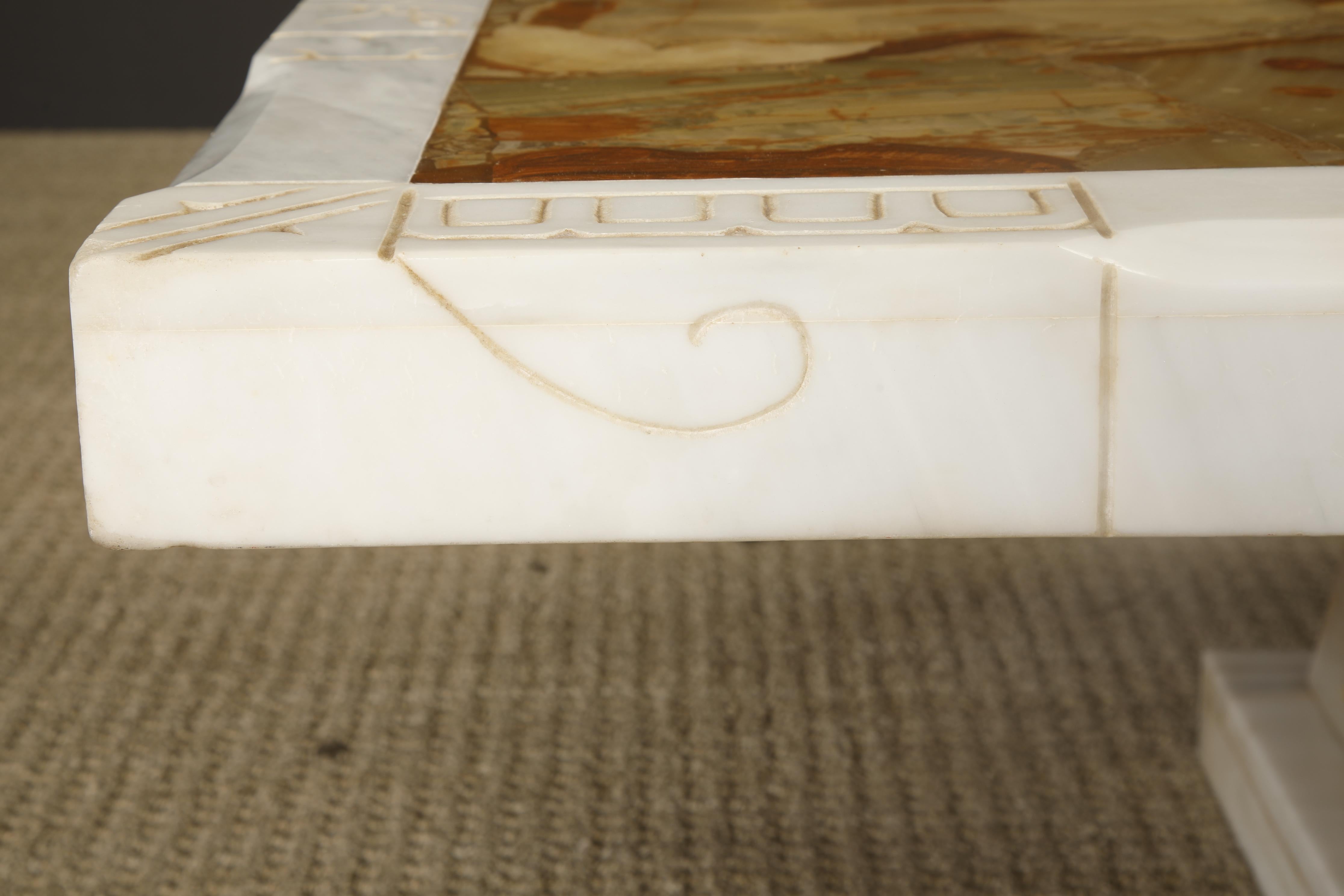 Vintage Italian Tessellated Onyx Coffee Table with Etched Stone Inset, 1970s For Sale 5