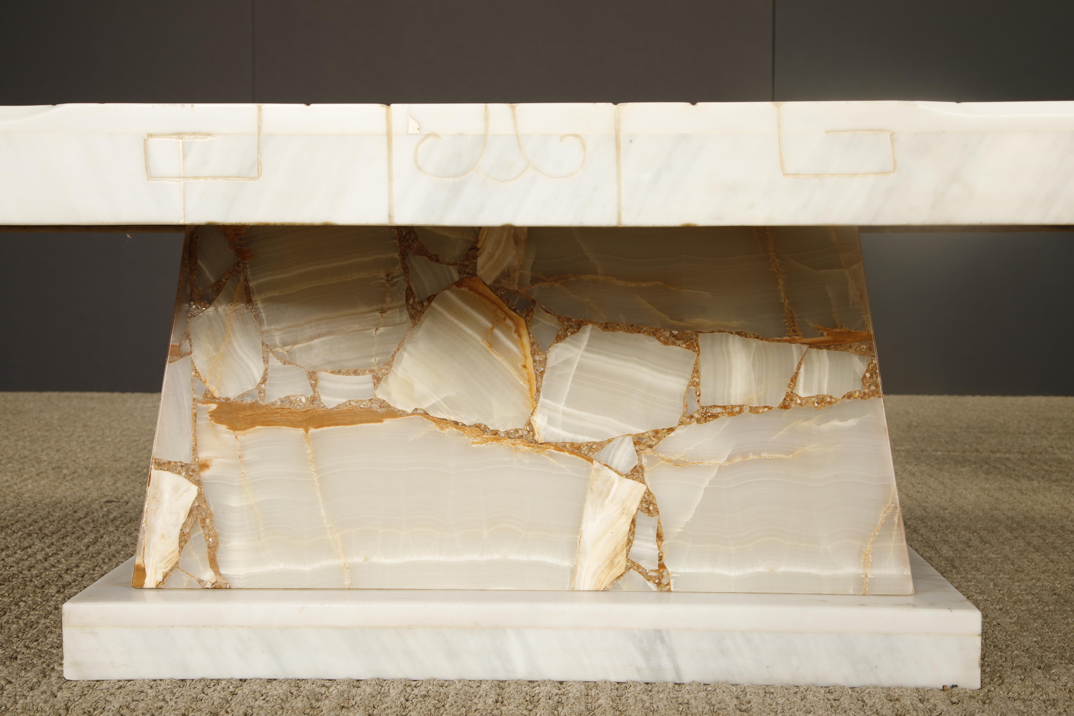 Vintage Italian Tessellated Onyx Coffee Table with Etched Stone Inset, 1970s For Sale 6
