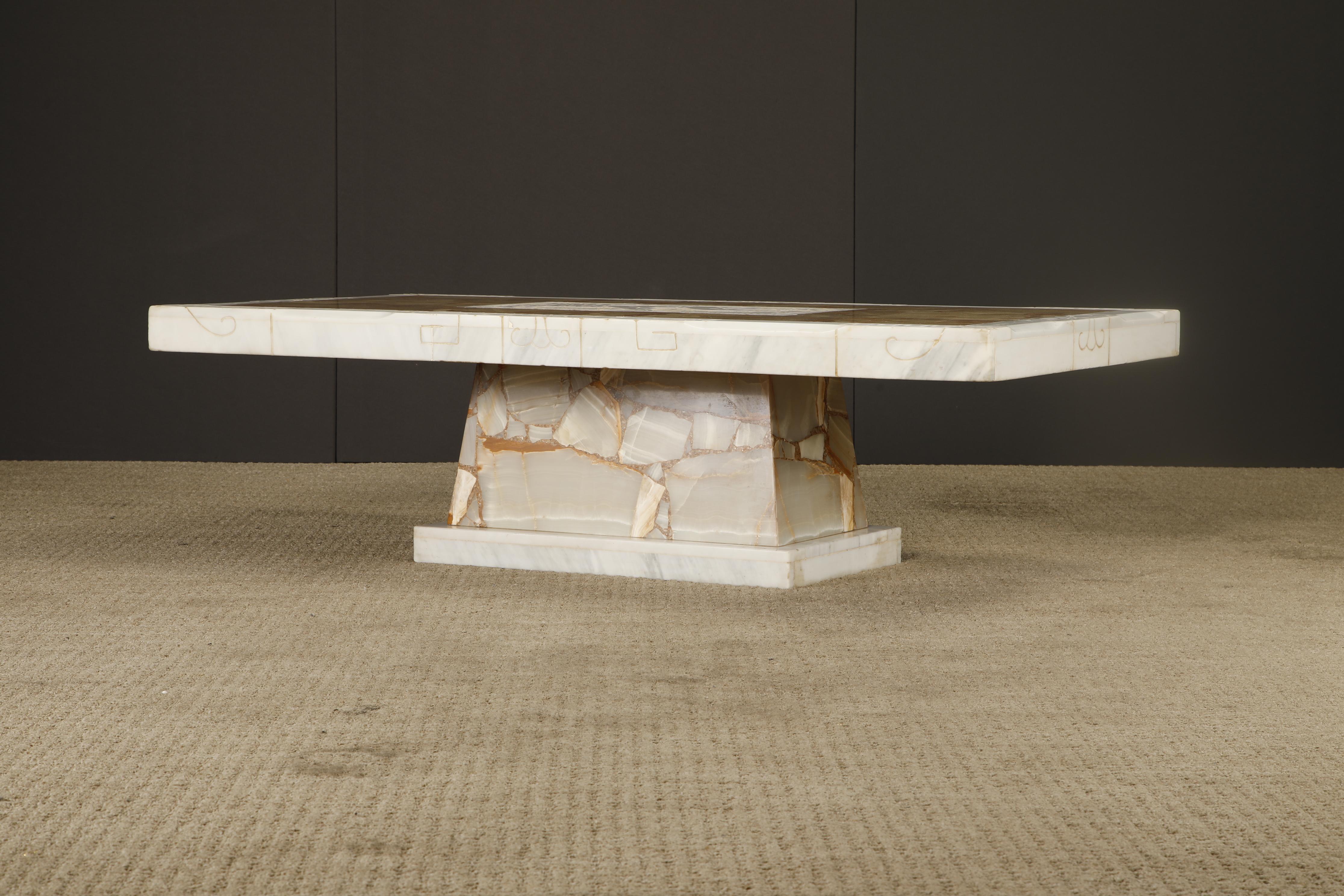 Vintage Italian Tessellated Onyx Coffee Table with Etched Stone Inset, 1970s For Sale 7