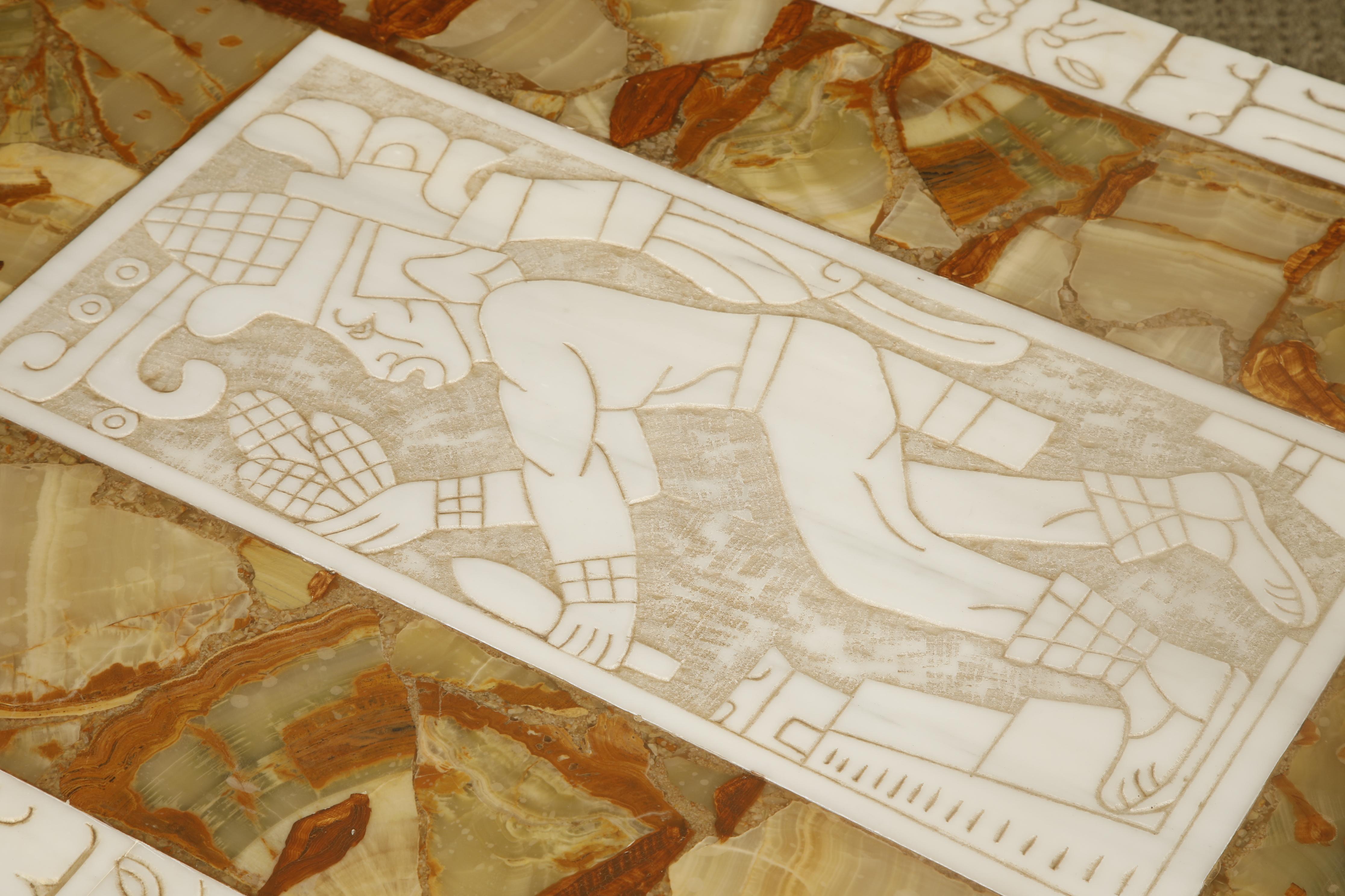 Vintage Italian Tessellated Onyx Coffee Table with Etched Stone Inset, 1970s For Sale 9