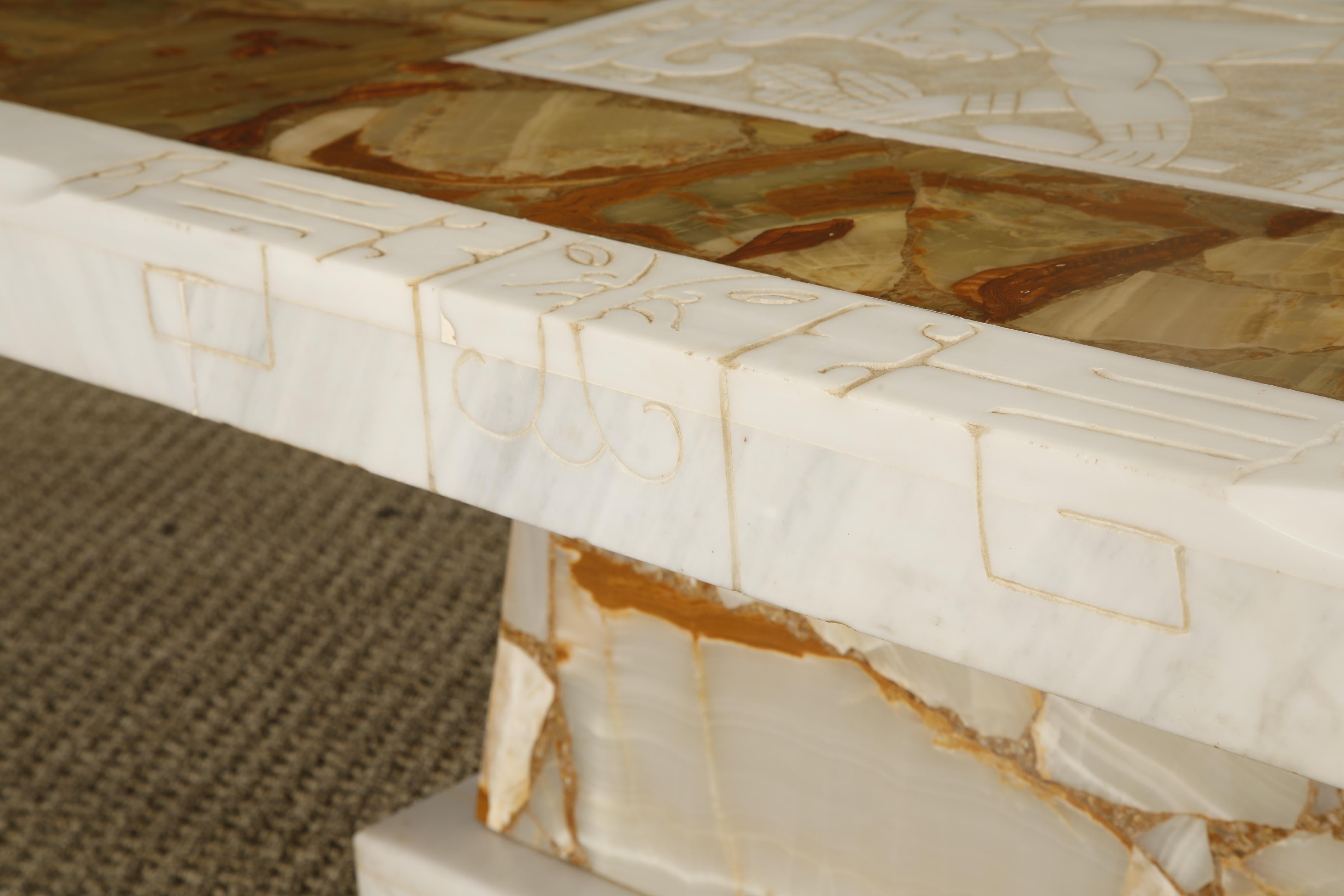 Vintage Italian Tessellated Onyx Coffee Table with Etched Stone Inset, 1970s For Sale 10