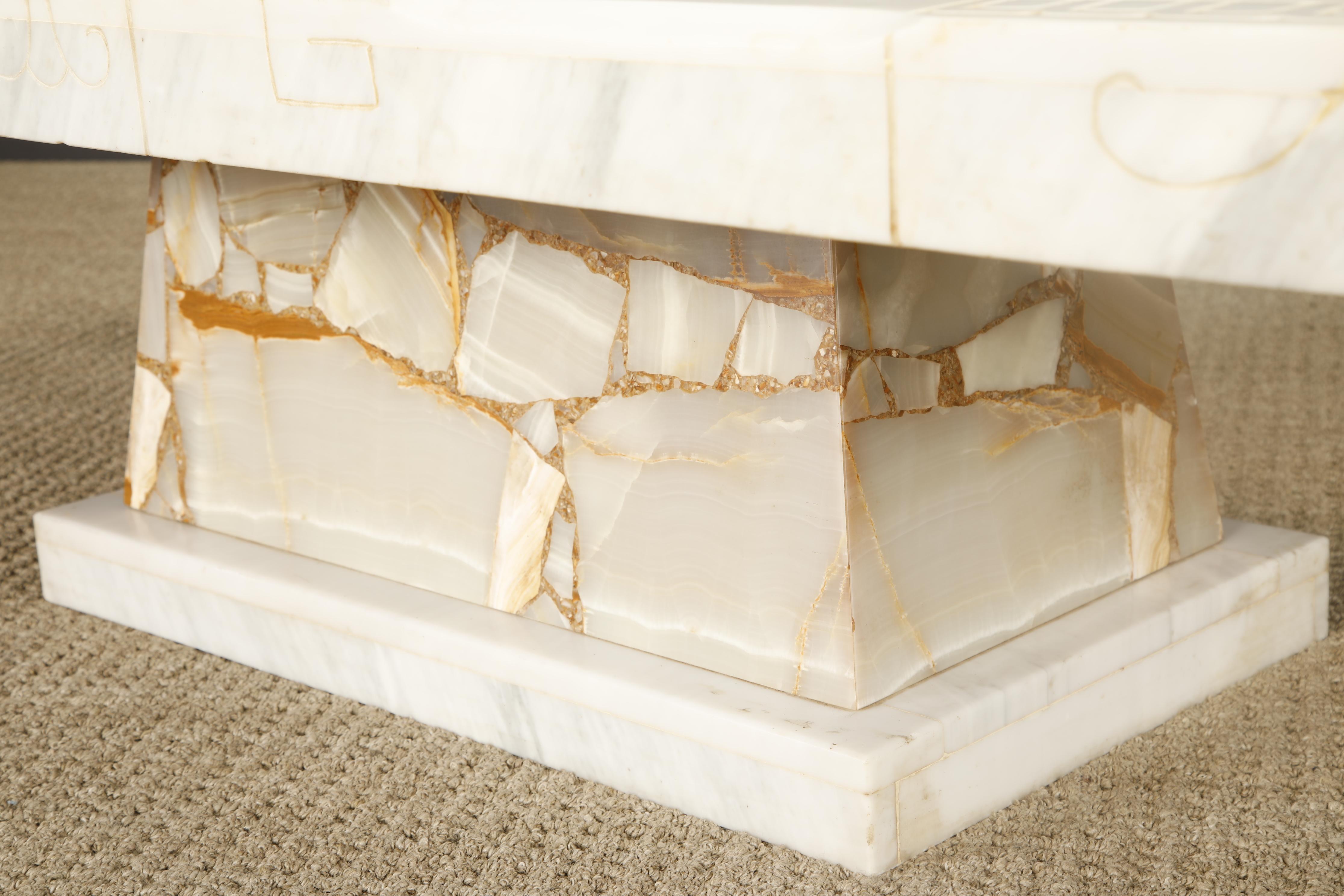 Vintage Italian Tessellated Onyx Coffee Table with Etched Stone Inset, 1970s For Sale 11
