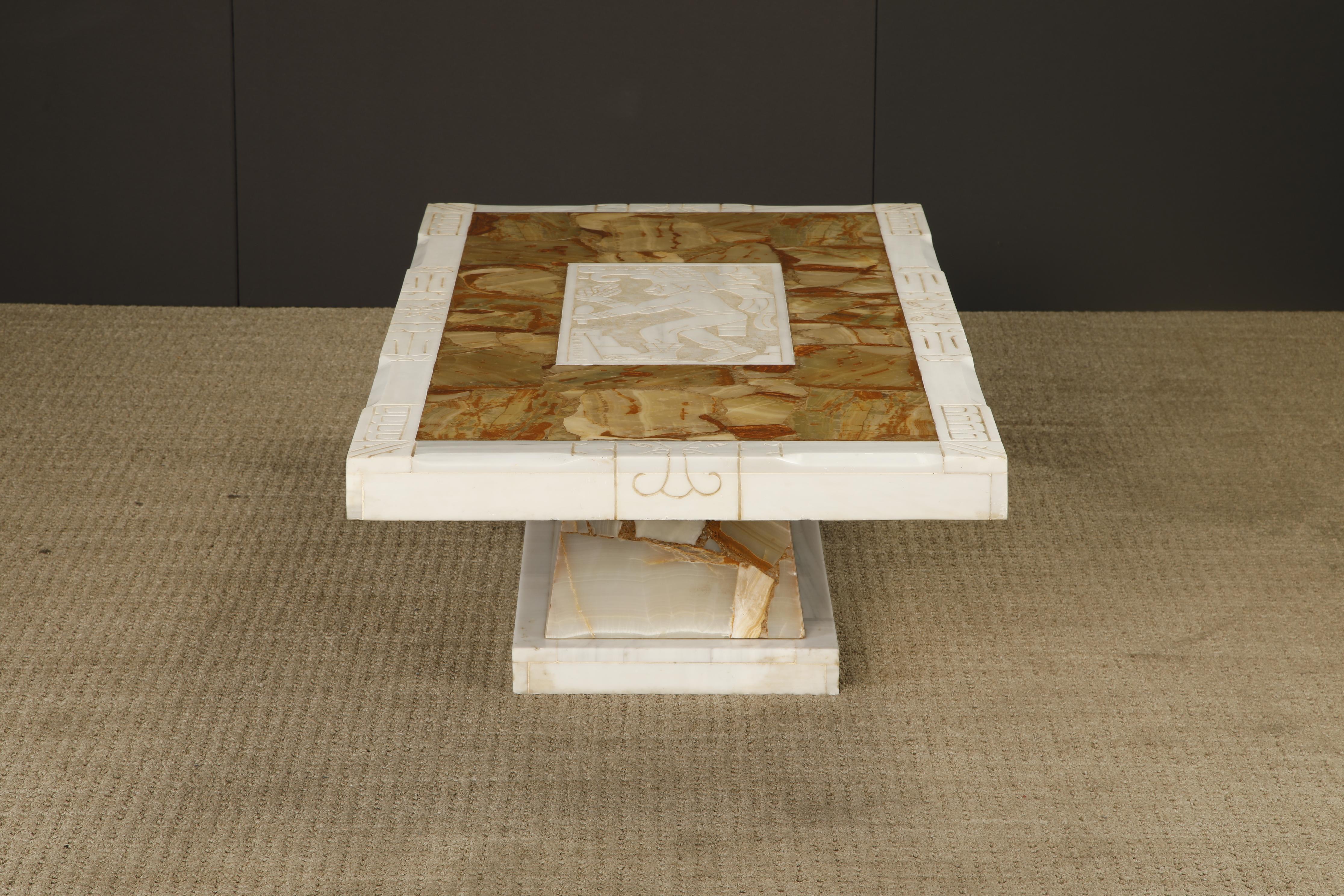 Vintage Italian Tessellated Onyx Coffee Table with Etched Stone Inset, 1970s For Sale 13