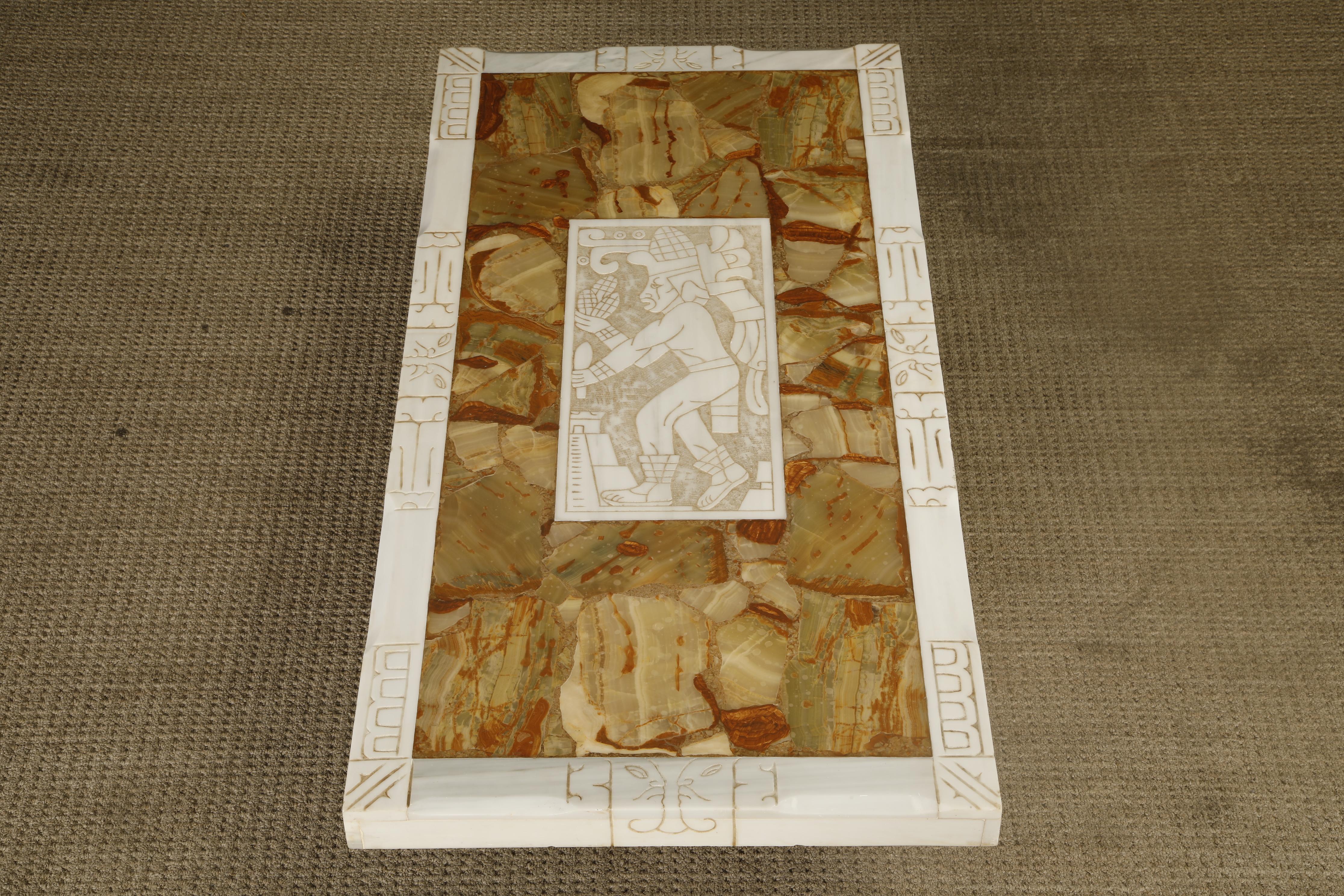 Vintage Italian Tessellated Onyx Coffee Table with Etched Stone Inset, 1970s For Sale 14