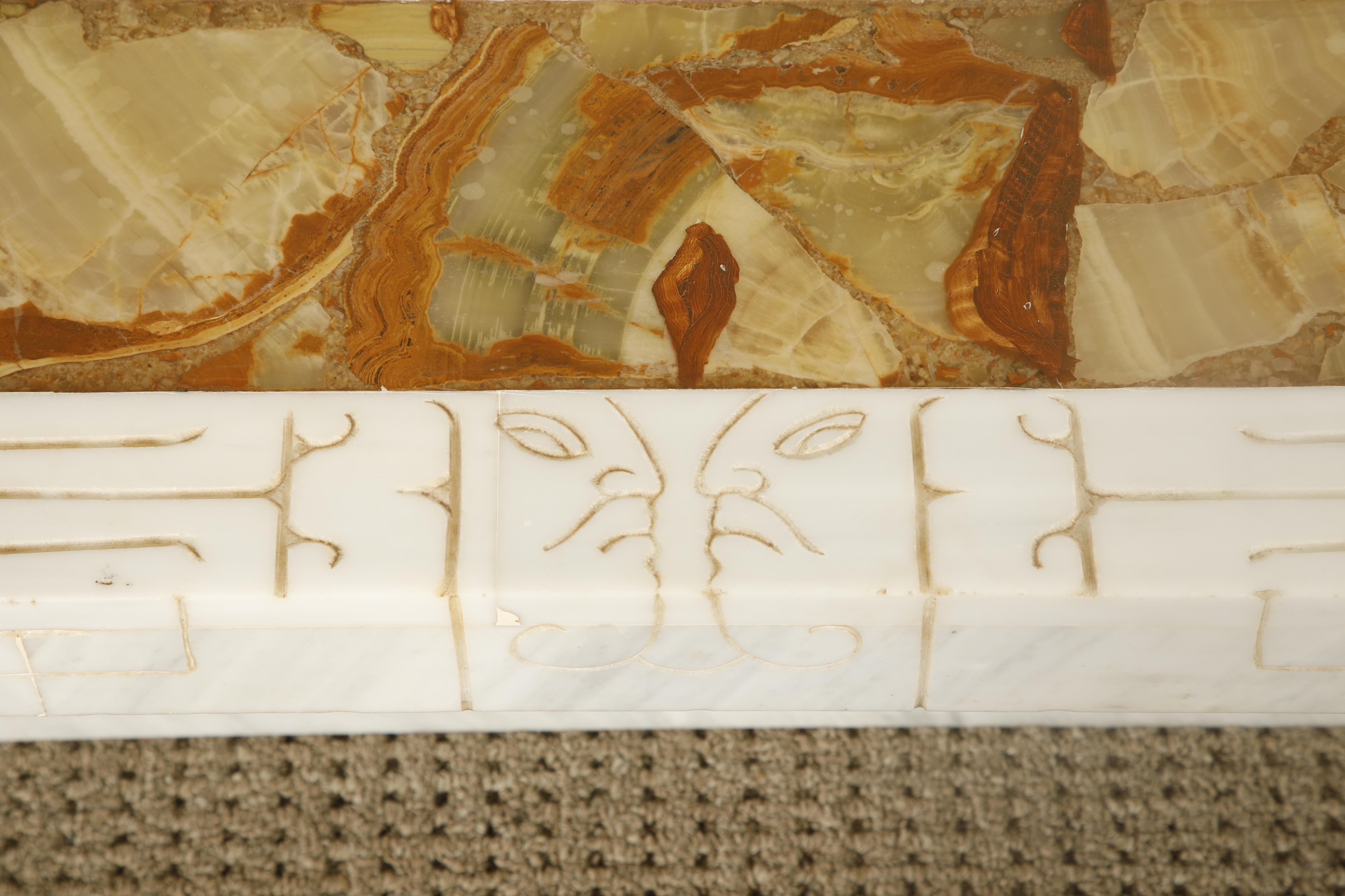 Vintage Italian Tessellated Onyx Coffee Table with Etched Stone Inset, 1970s For Sale 4