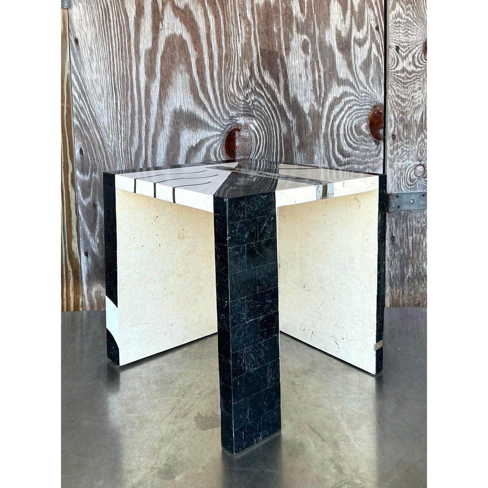 Métal Vintage Italian Tessellated Stone Cube After Oggetti en vente