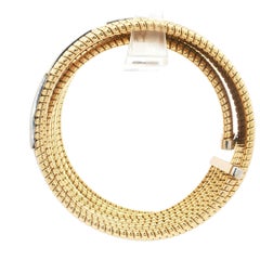 Vintage Italian Tessitore 18K Yellow Gold Tubogas and Diamond Multi-Row Cuff