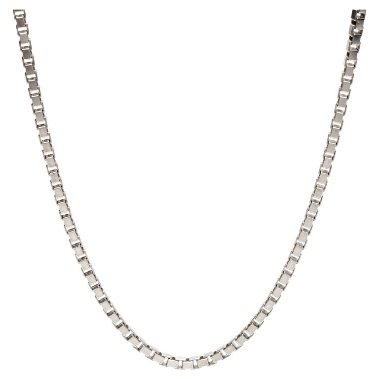 Vintage Italian Thick Box Chain Necklace, Sterling Silver For Sale at