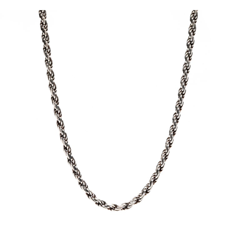 Vintage Italian Thick Rope Chain Necklace, Sterling Silver For Sale at