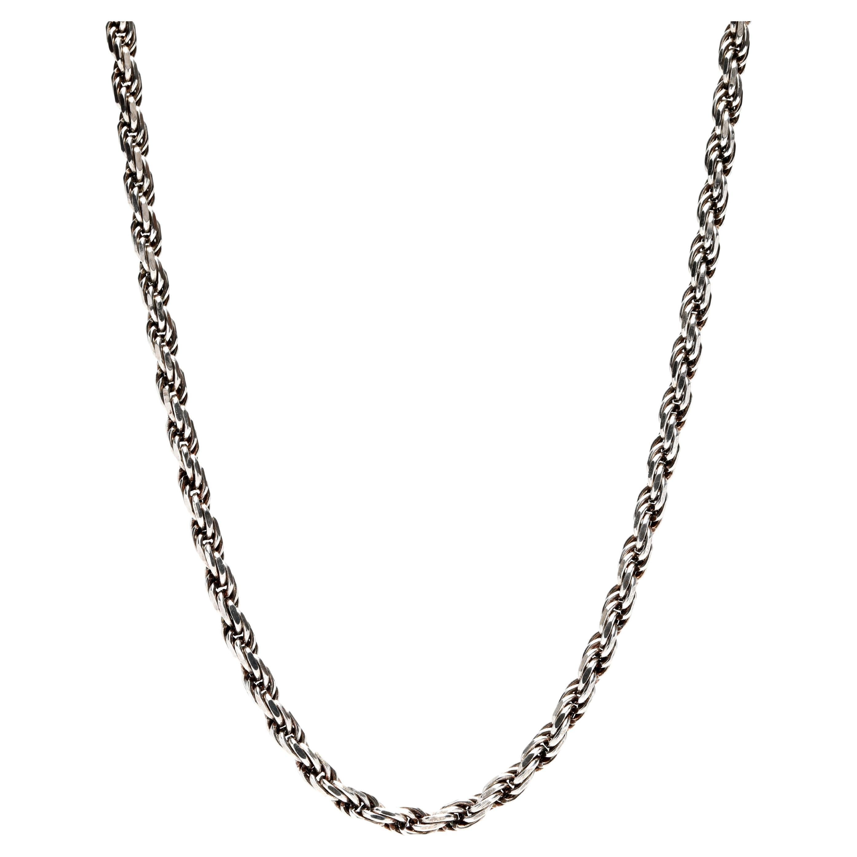 Vintage Italian Thick Rope Chain Necklace, Sterling Silver For Sale