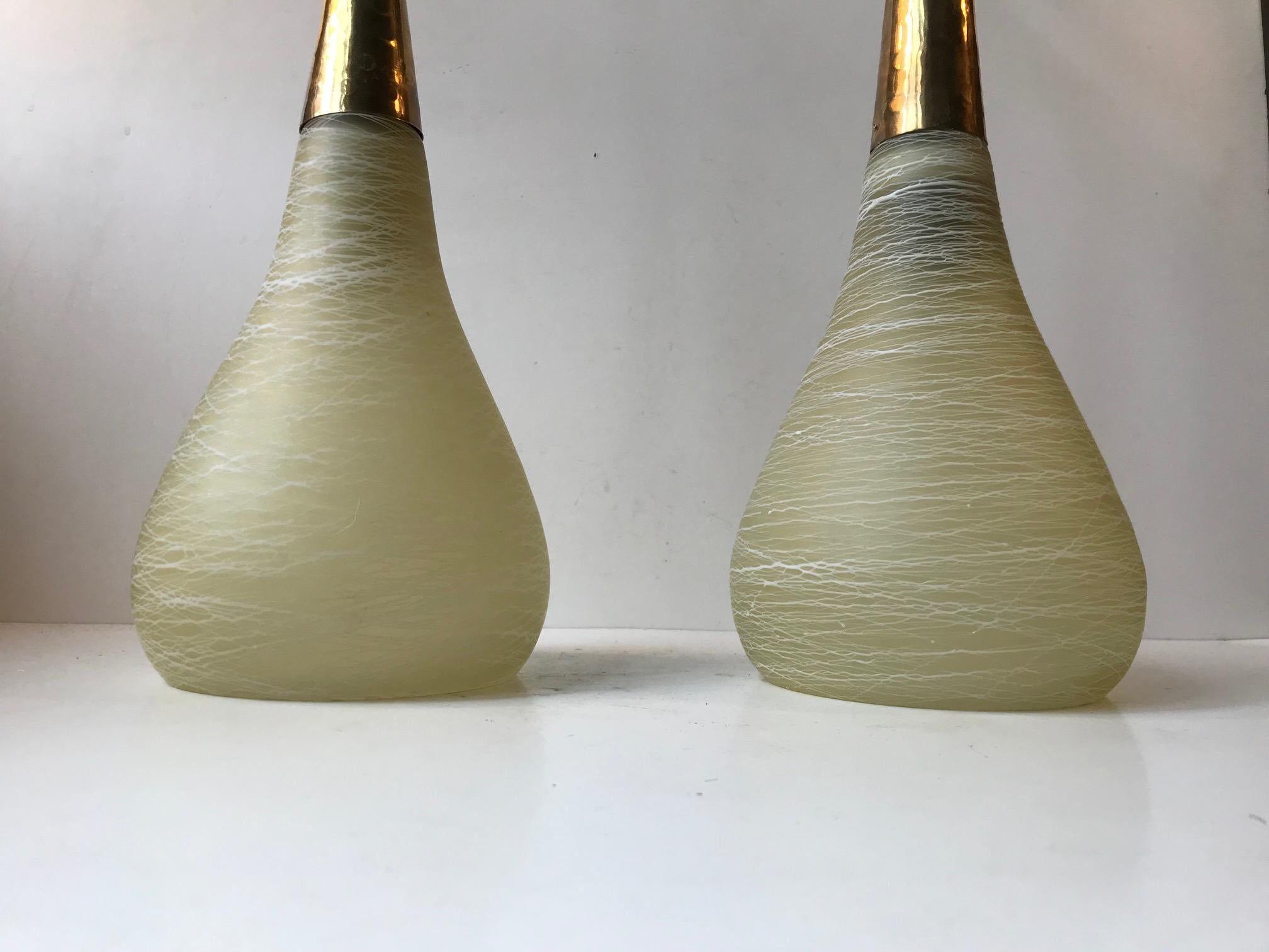 Italian Modern Threaded Glass and Brass Pendant Lamps, 1970s In Good Condition For Sale In Esbjerg, DK