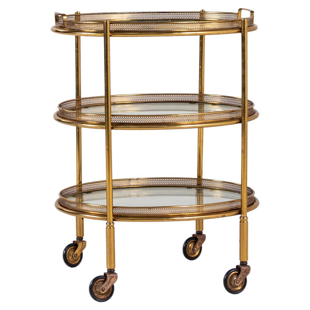 Vintage Italian Glass à trois niveaux en laiton et verre en vente
