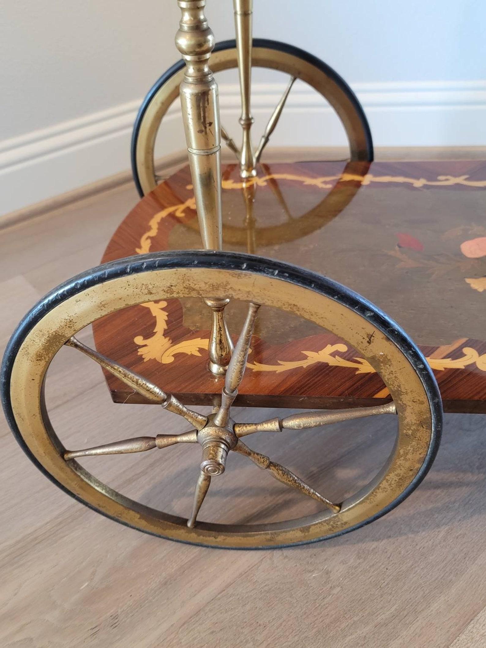 Metal Vintage Italian Tiered Drop-Leaf Dessert / Bar Cart Trolley