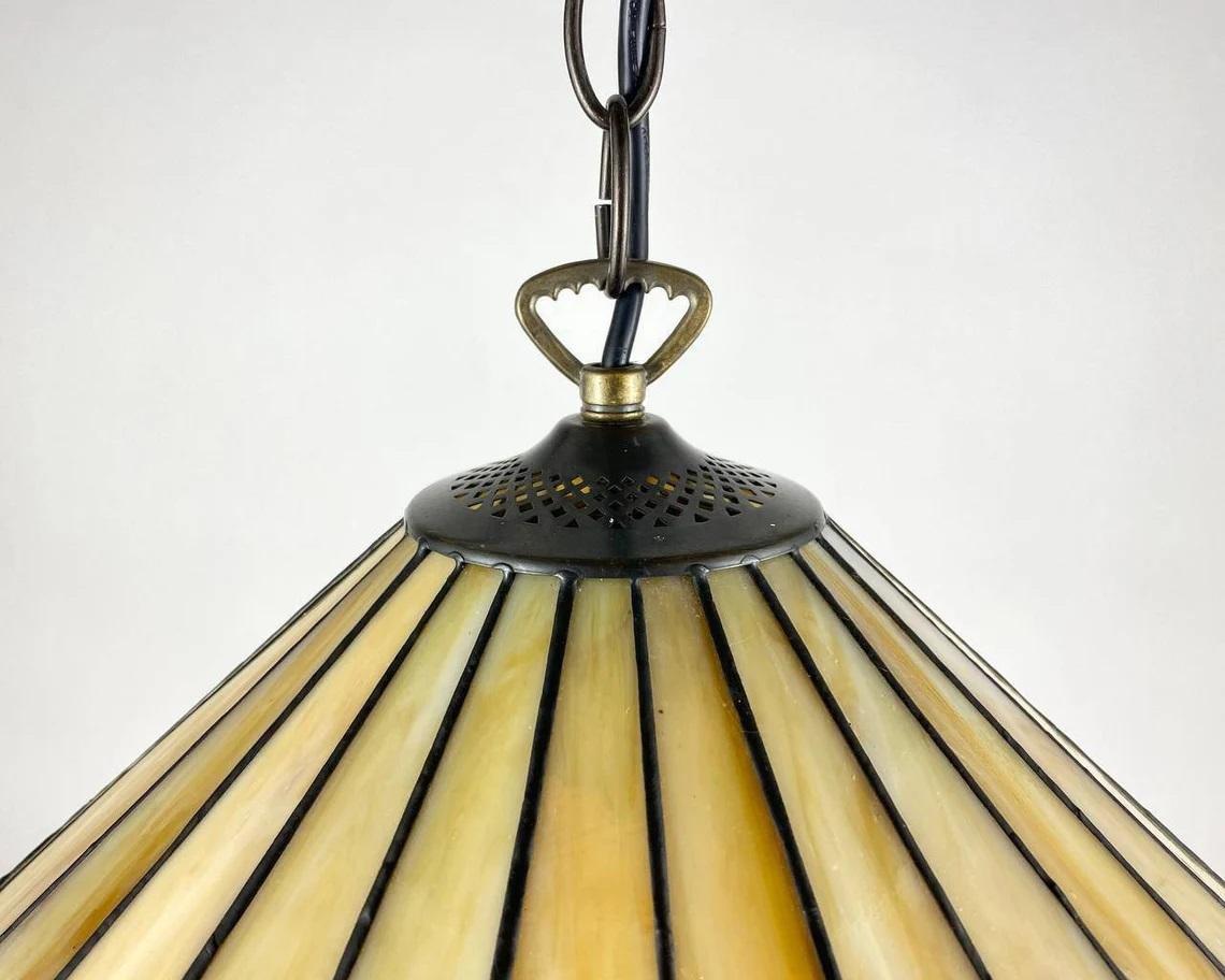 Stained Glass Vintage Italian Tiffany-Style Handcrafted Fringed Chandelier