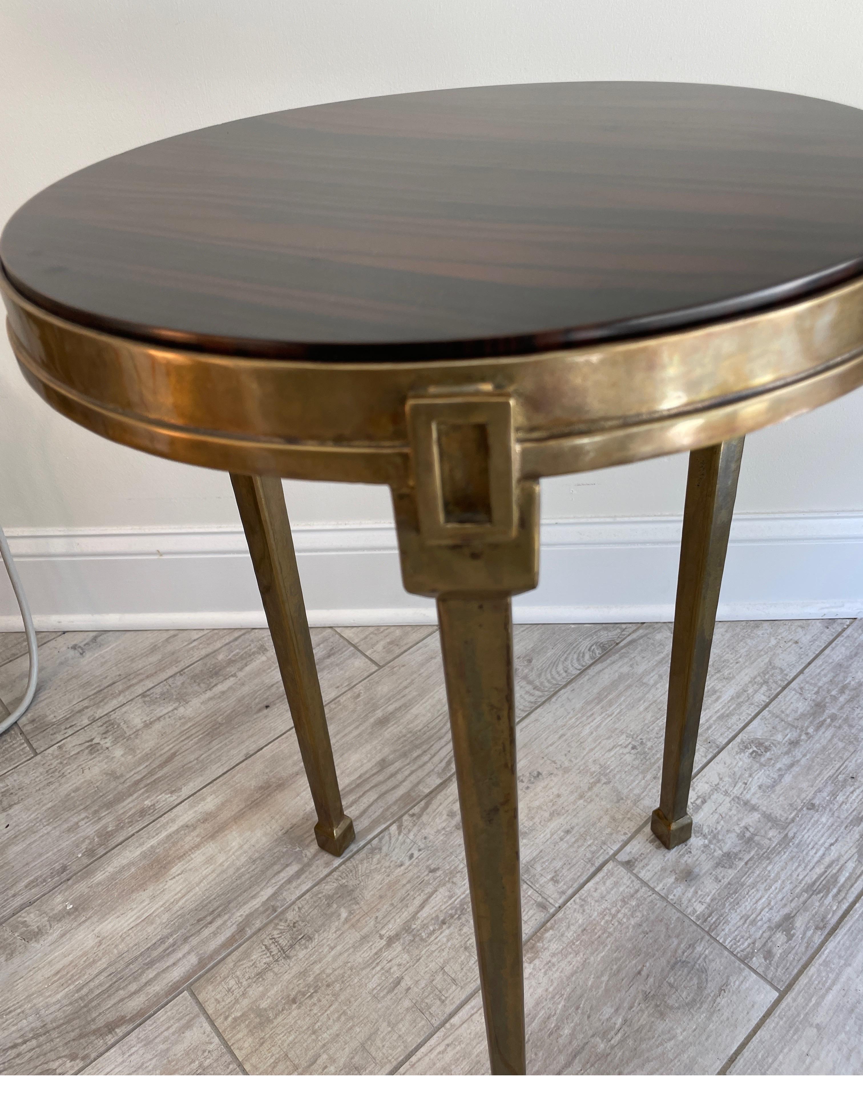 Vintage Italian Tigerwood & Brass Gueridon / Side Table In Good Condition For Sale In West Palm Beach, FL