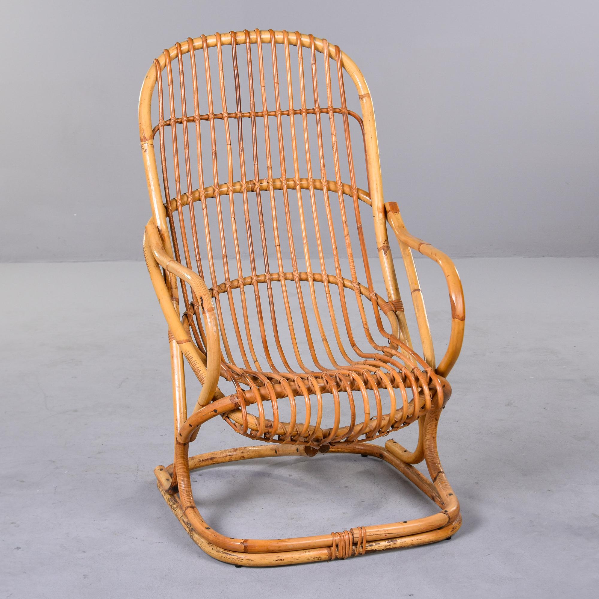 Mid-Century Modern Vintage Italian Tito Agnoli Rattan Chair For Sale