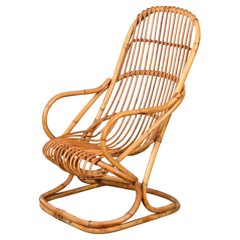 Vintage Italian Tito Agnoli Rattan Chair For Sale at 1stDibs