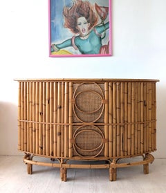 Vintage Italian Tito Agnoli style bamboo & rattan tiki cocktail bar, 1960s / 70s