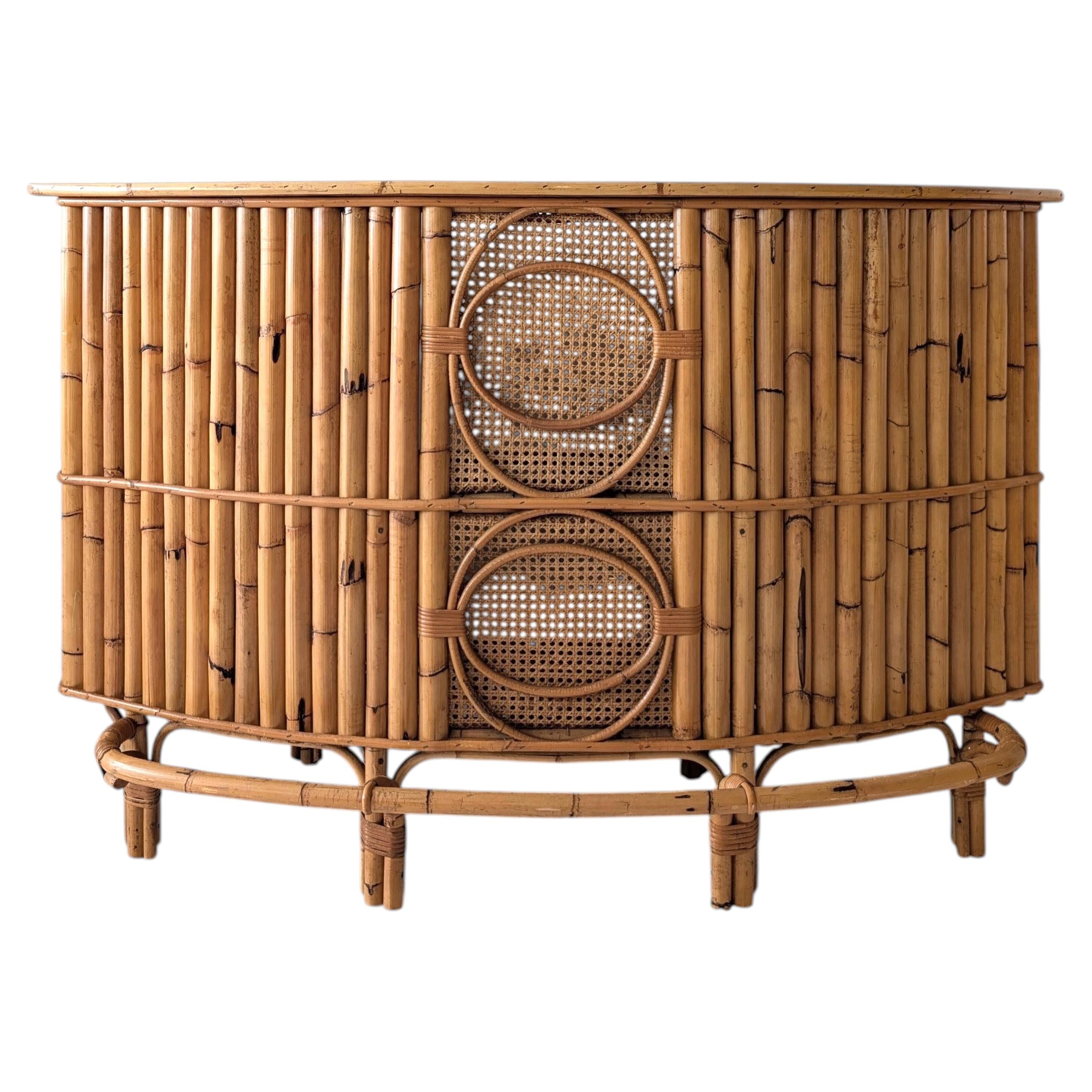 Vintage Italian Tito Agnoli style bamboo & rattan tiki cocktail bar, 1960s / 70s