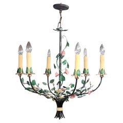 Retro Italian Tole 6 Arm Floral Chandelier