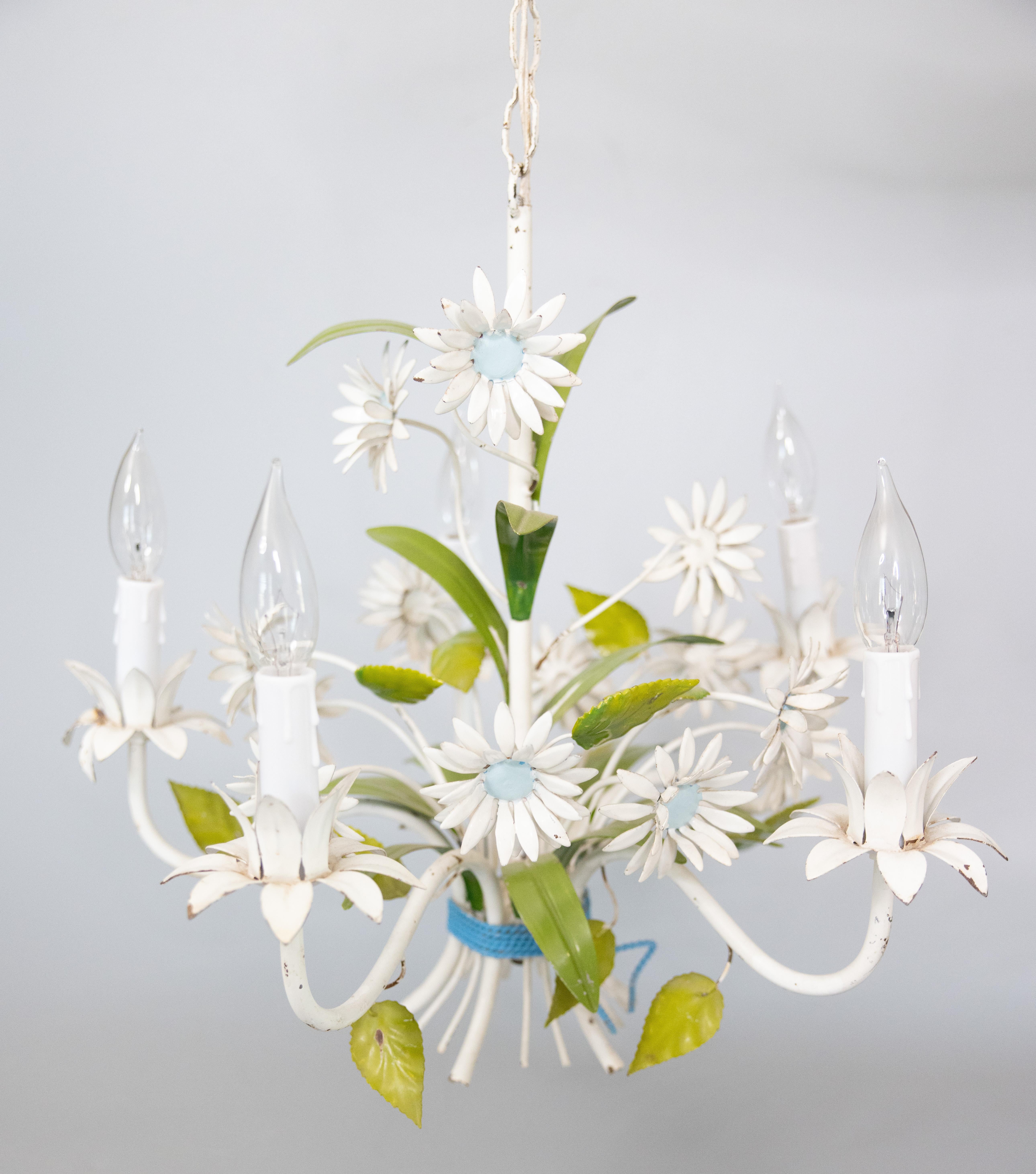 Vintage Italian Tole Daisy Floral Chandelier, circa 1950 2