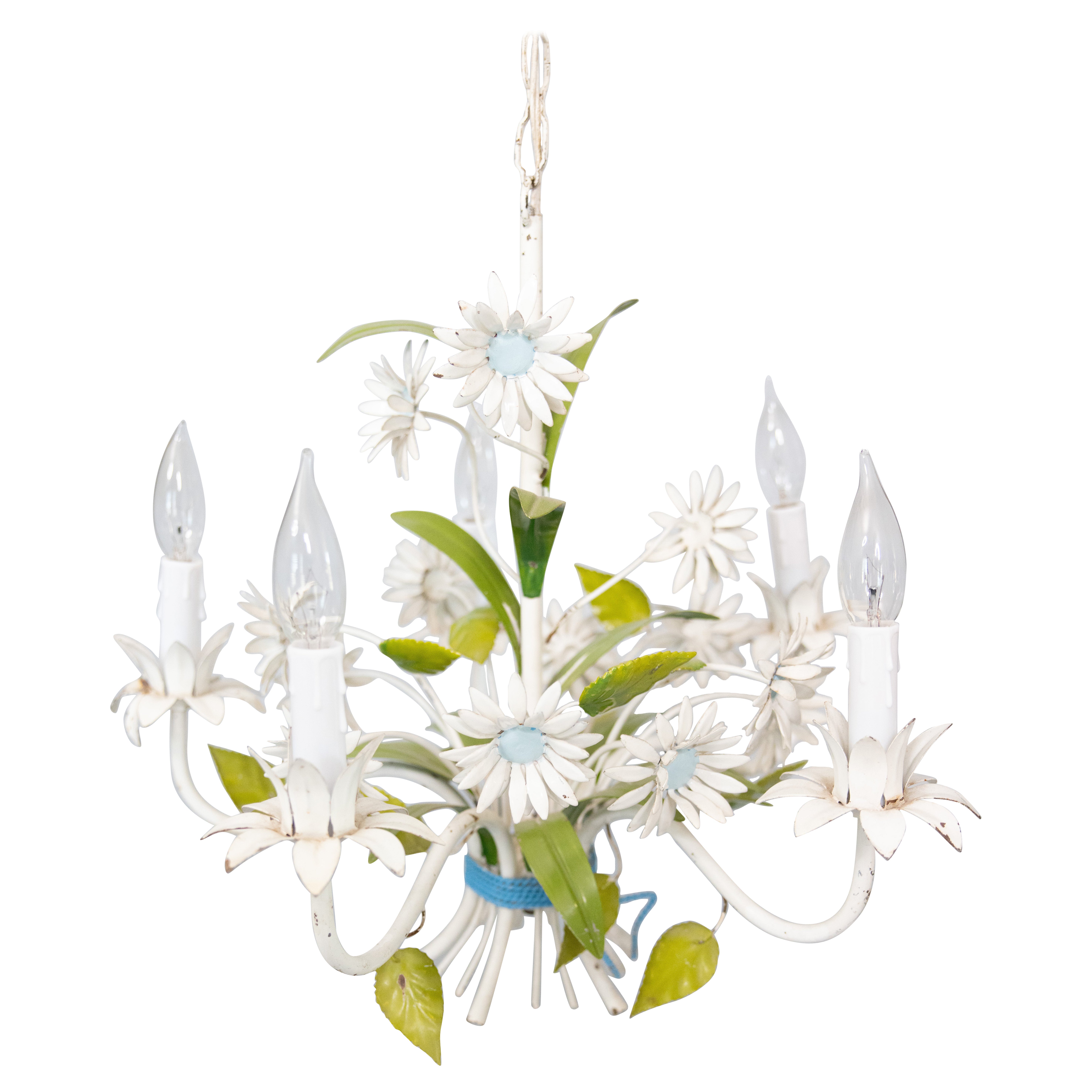 Vintage Italian Tole Daisy Floral Chandelier, circa 1950