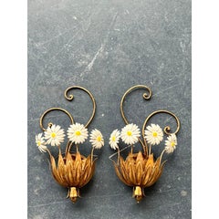 Vintage Italian Tole Daisy Sconce - A Pair
