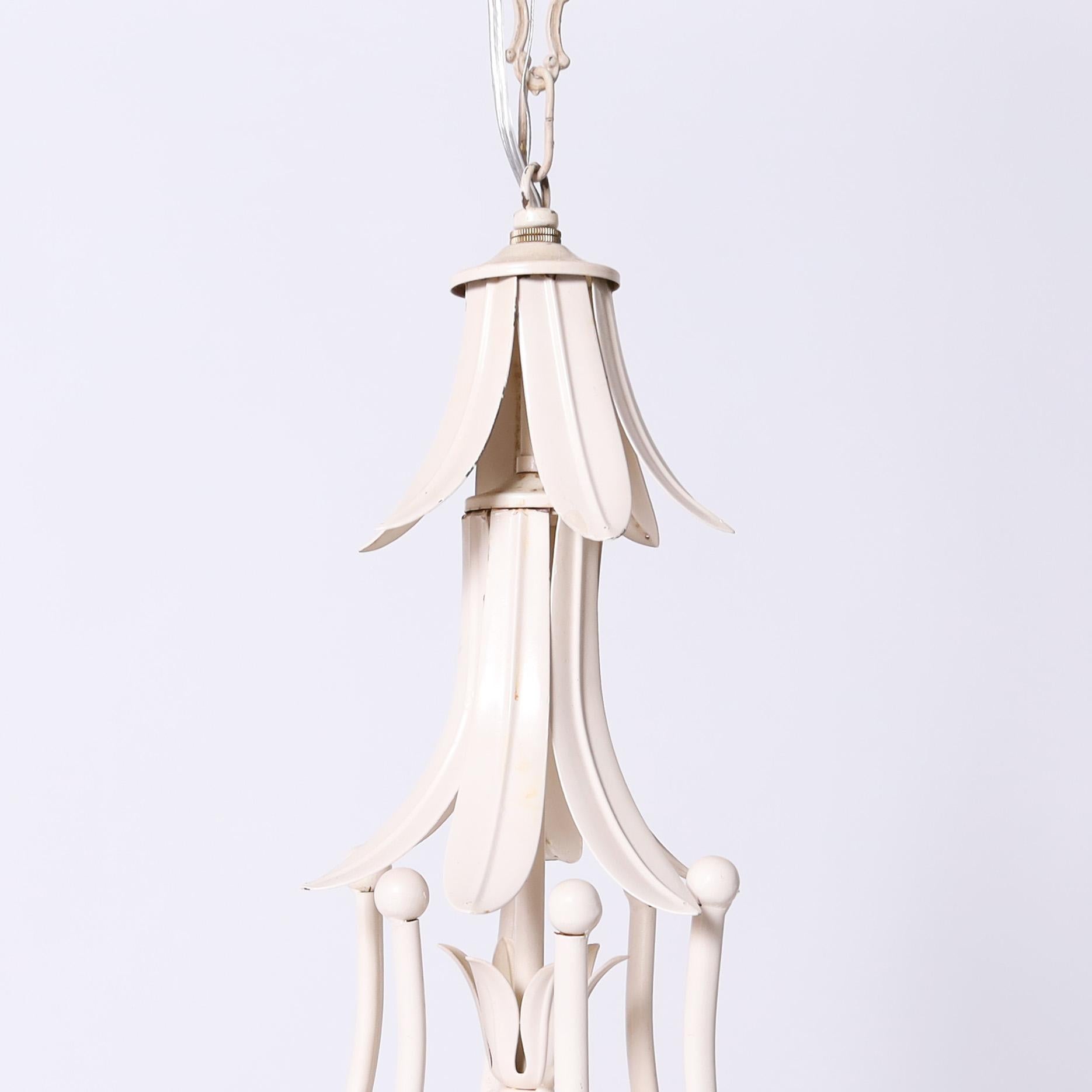 Mid-Century Modern Vintage Italian Tole Faux Bamboo Chandelier or Light Fixture