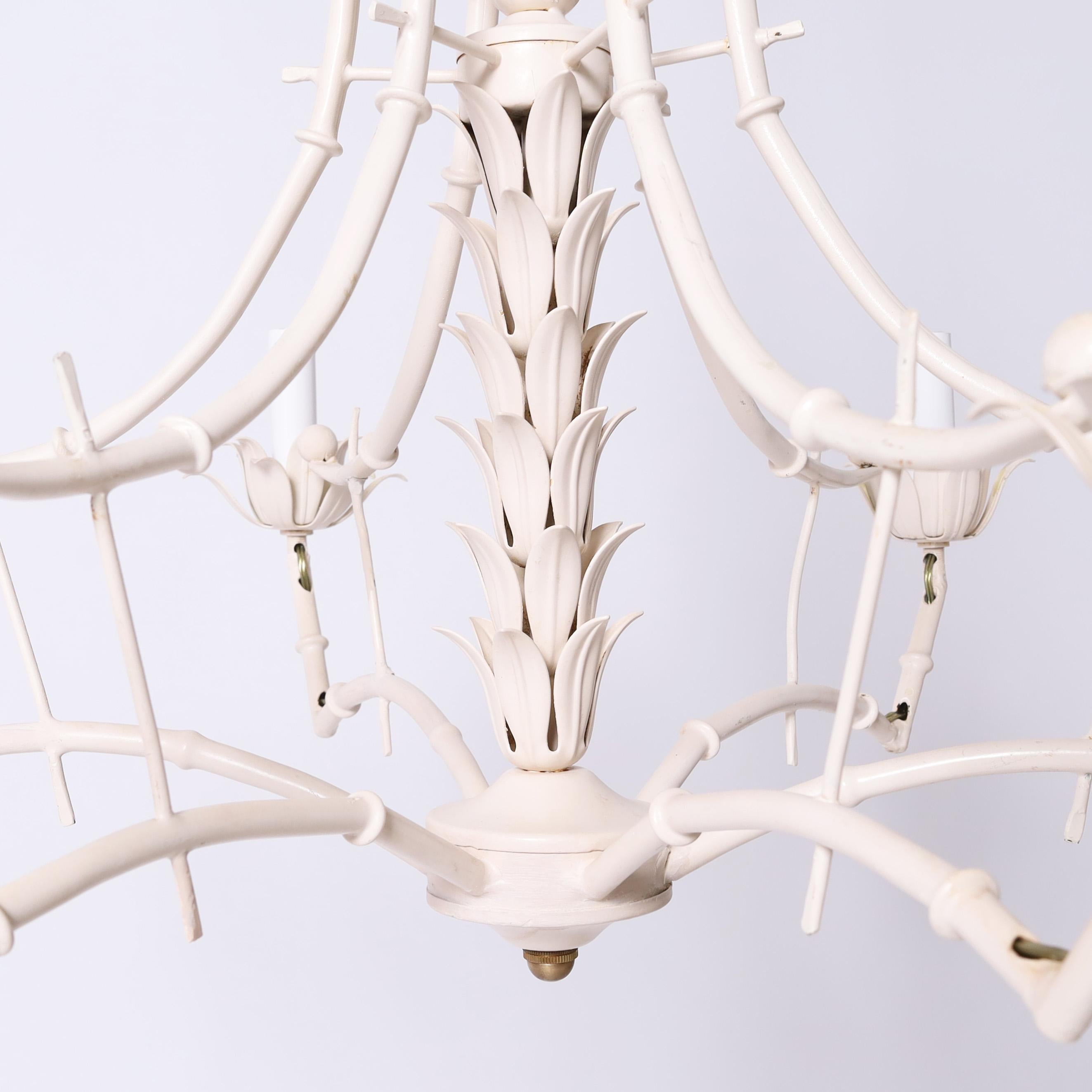 Vintage Italian Tole Faux Bamboo Chandelier or Light Fixture In Good Condition In Palm Beach, FL