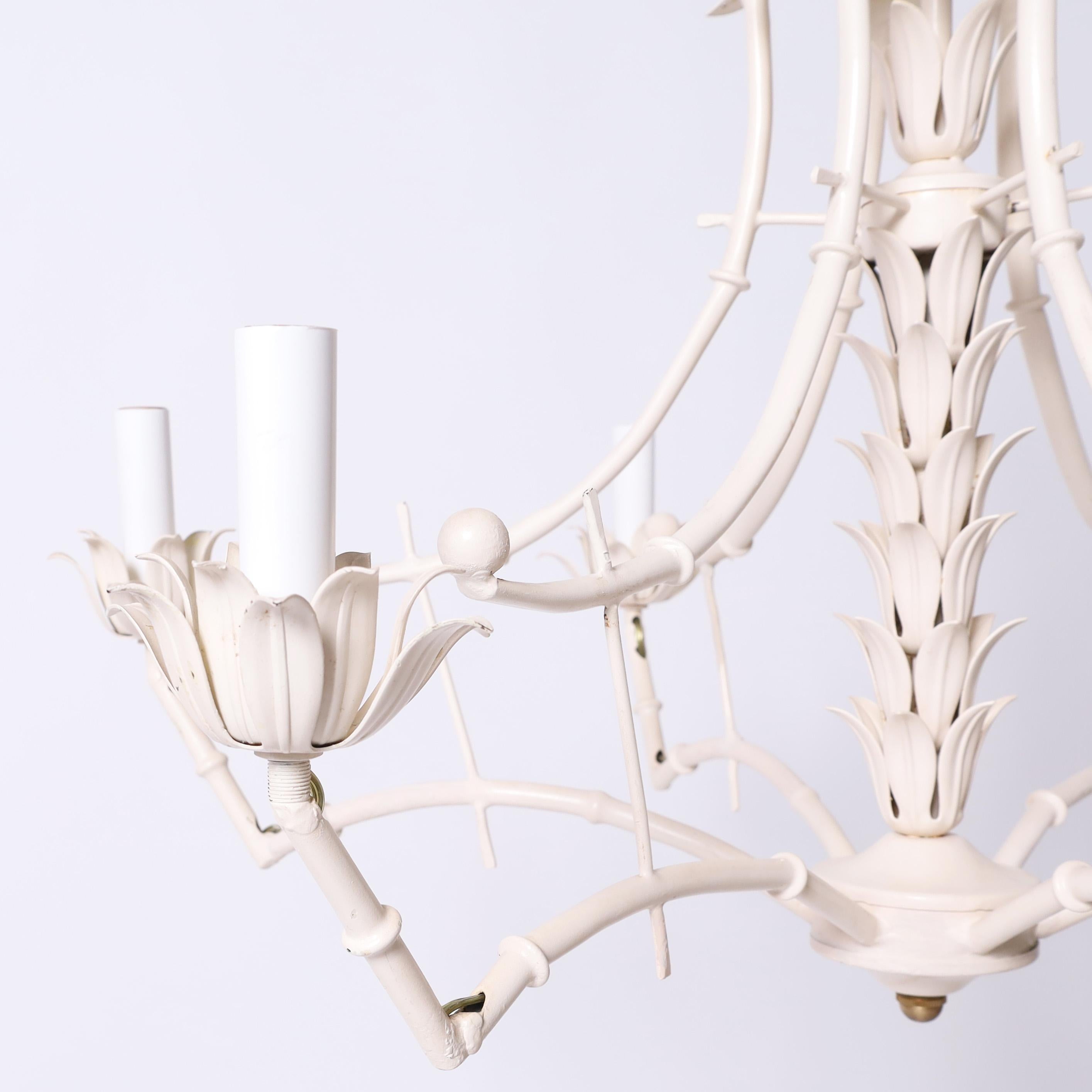 20th Century Vintage Italian Tole Faux Bamboo Chandelier or Light Fixture