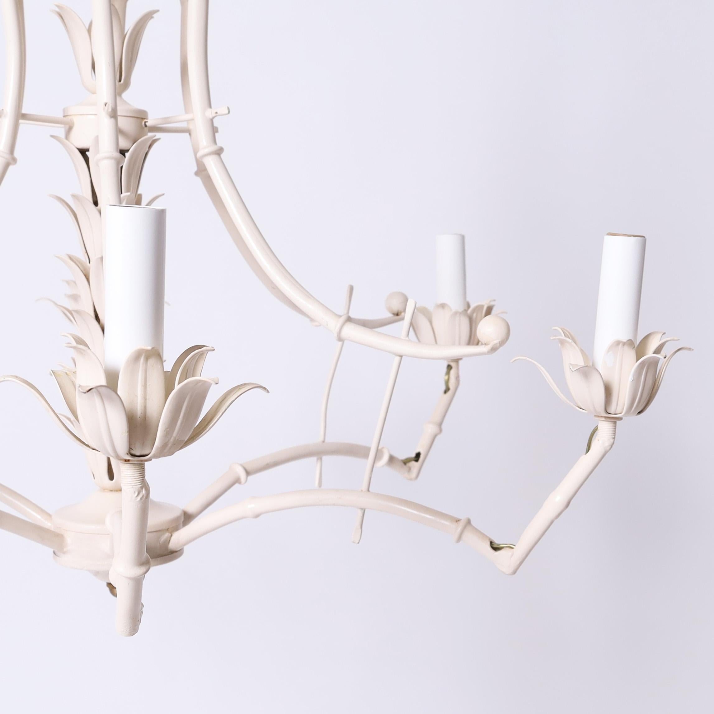 Metal Vintage Italian Tole Faux Bamboo Chandelier or Light Fixture