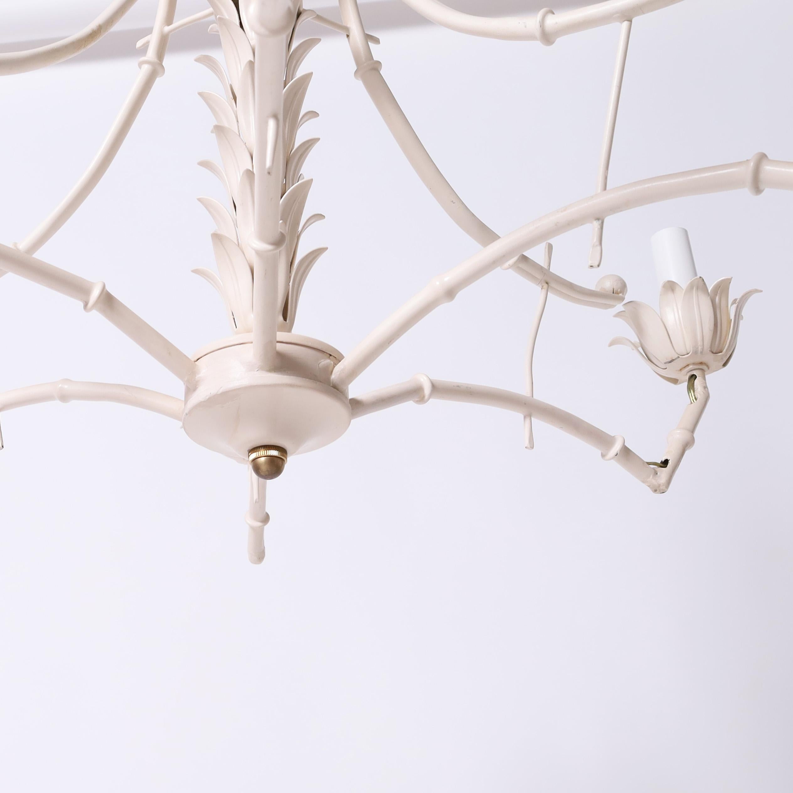 Vintage Italian Tole Faux Bamboo Chandelier or Light Fixture 1