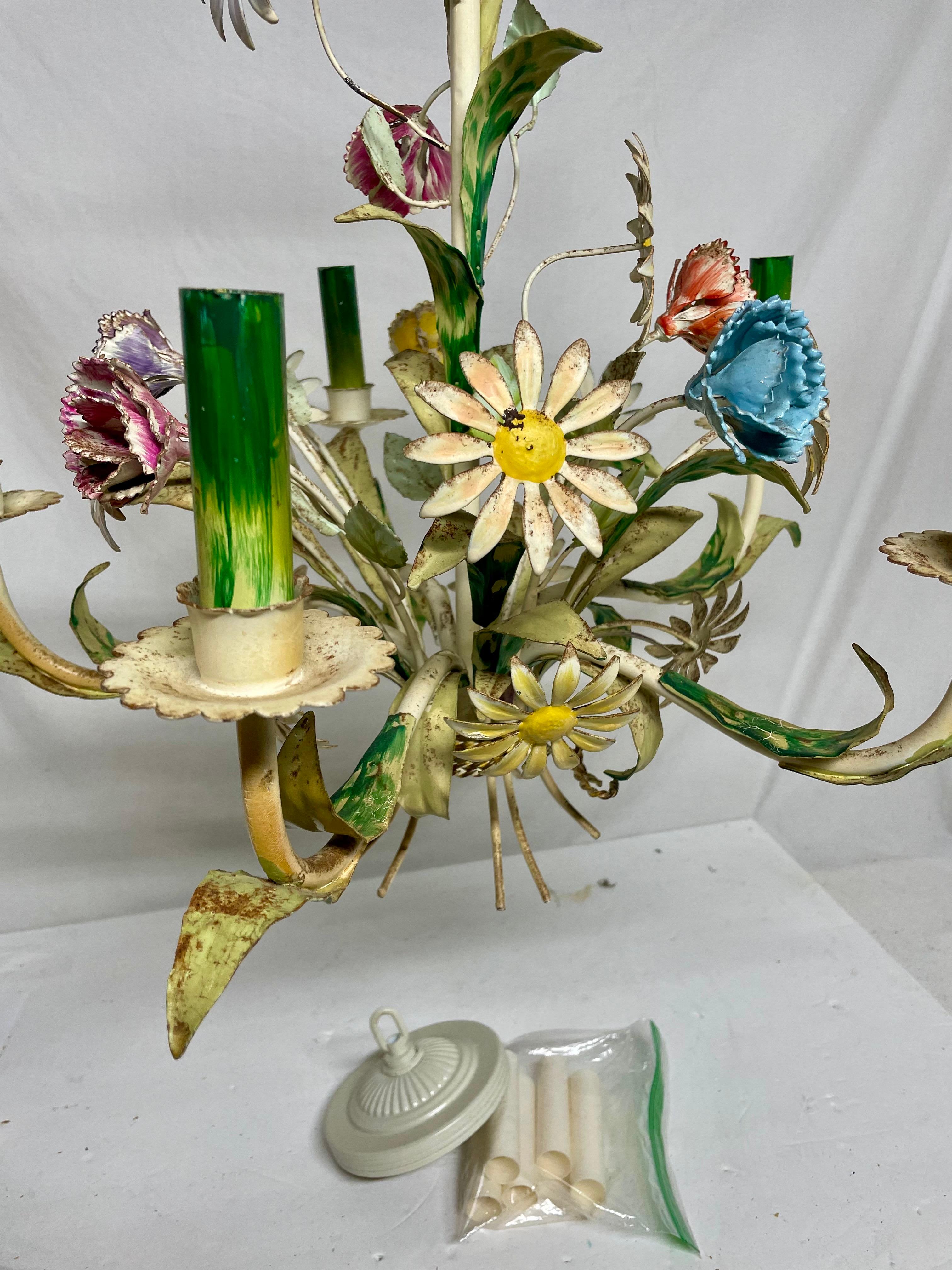 Lampadario floreale italiano vintage in tole 4