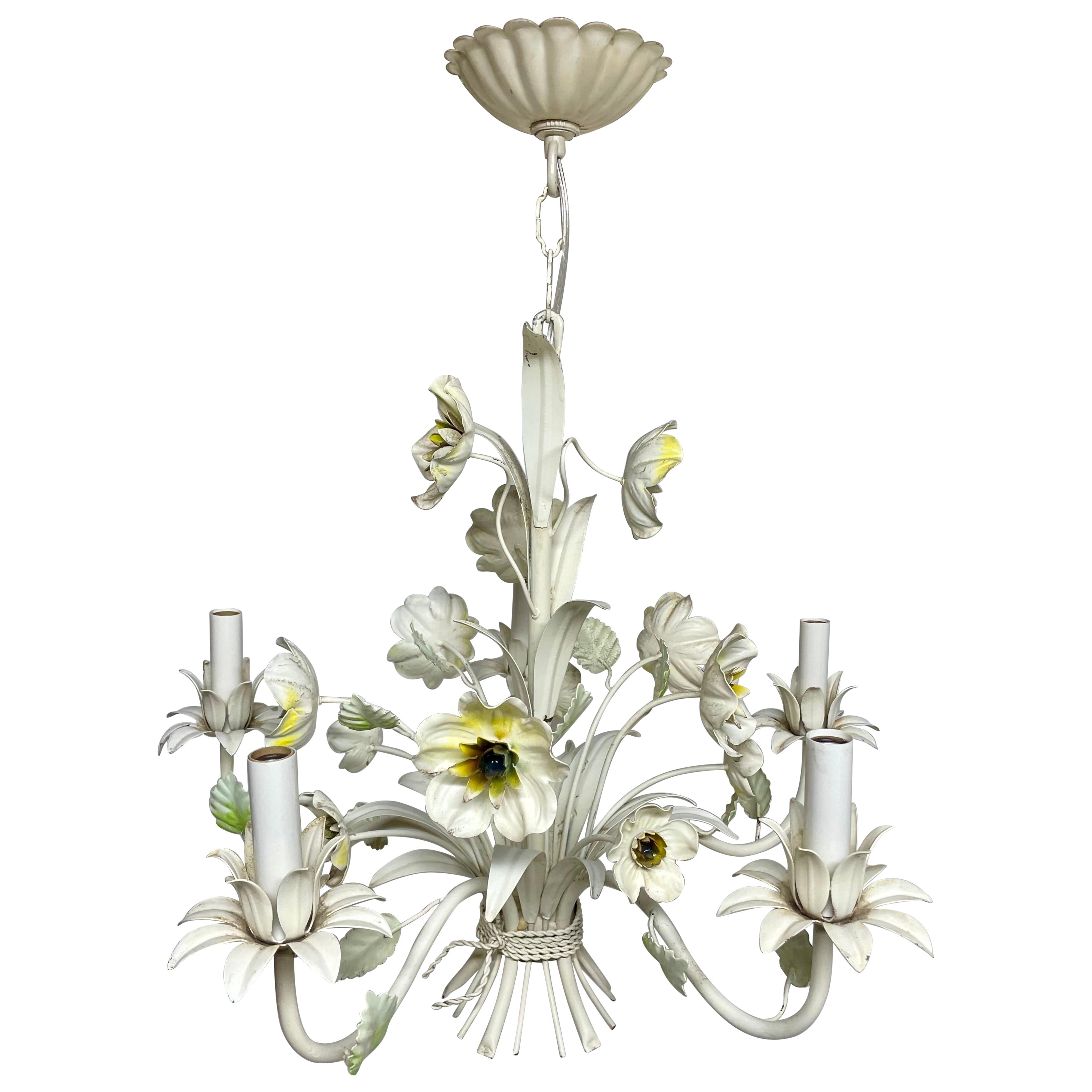 Vintage Italian Tole Floral Chandelier