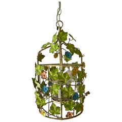 Lampadario floreale italiano vintage in tole