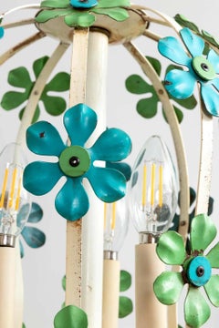 Vintage Italian Tole Floral Chandelier with Daisy's