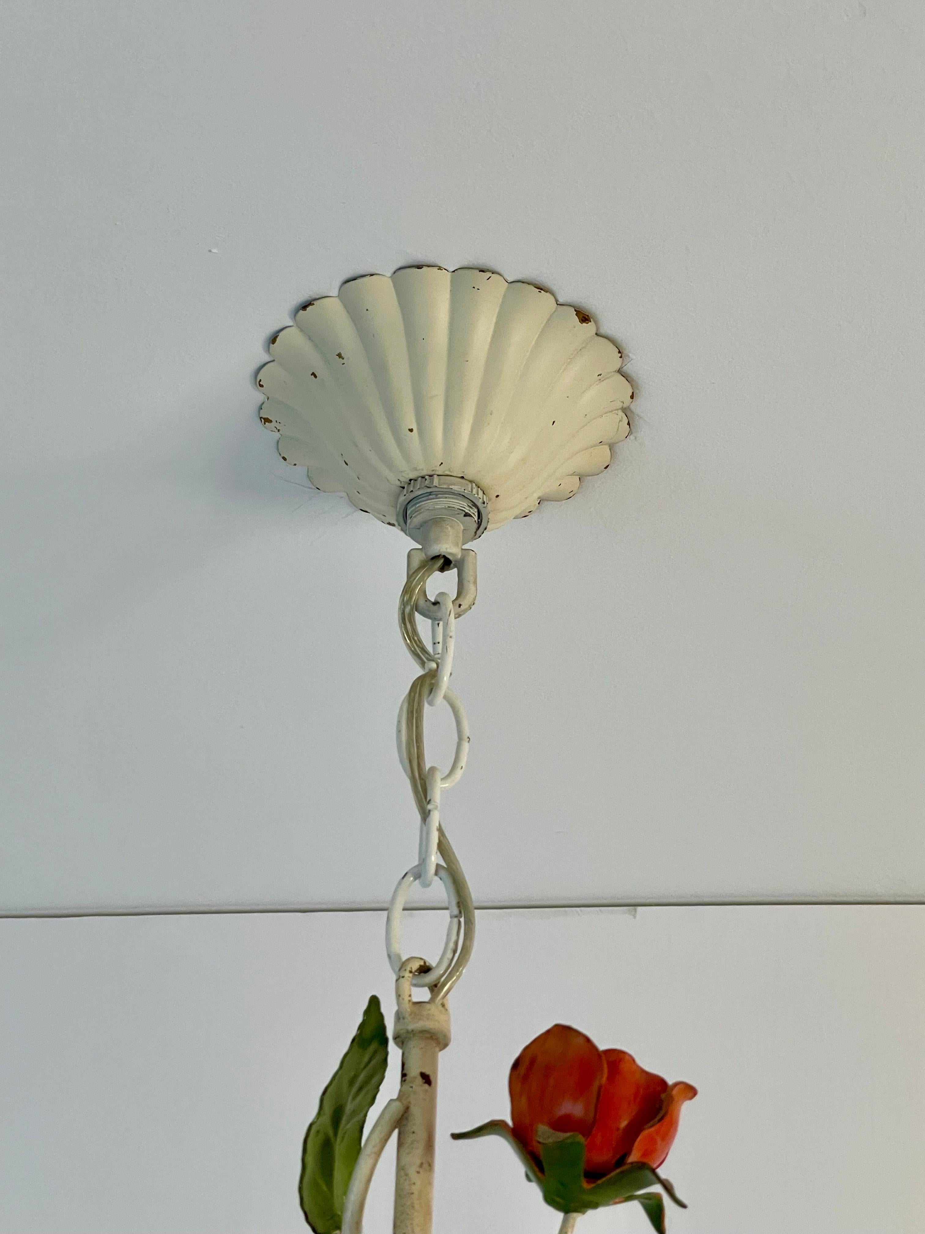 Vintage Italian Tole Floral Chandelier with Roses 5