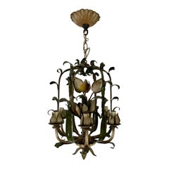 Vintage Italian Tole Floral Tulip Bouquet Chandelier