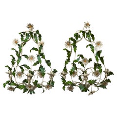 Vintage Italian Tole Florentine Candelabra Sconces, a Pair