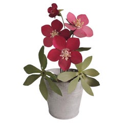 Vintage Italian Tole Flowering Plant on Galvanized Pot