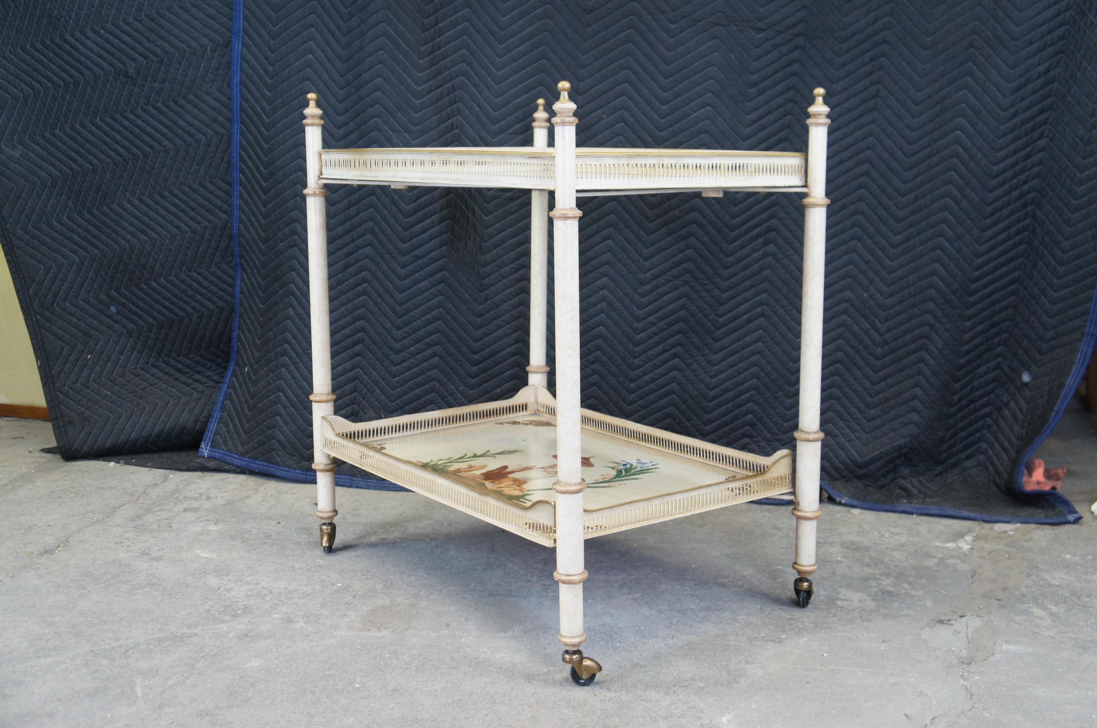 Vintage Italian Tole Painted 2 Tier Beverage Serving Cart Removable Tray Tables In Good Condition In Dayton, OH
